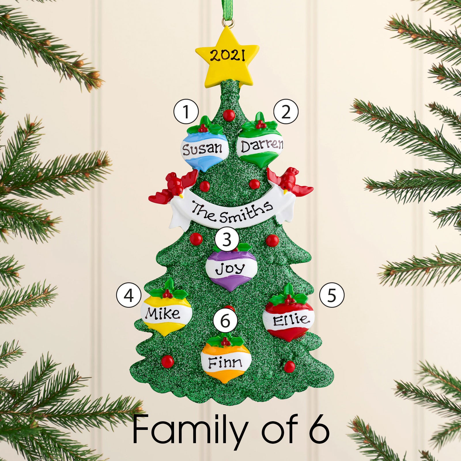Personalised Family Christmas Xmas Tree Decoration Ornament - Green Tree
