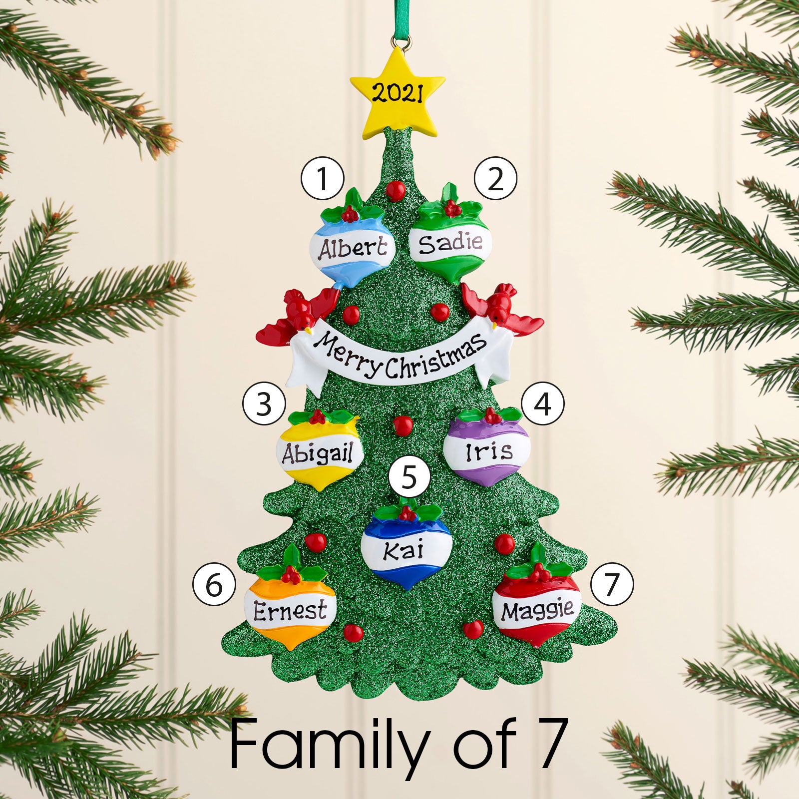 Personalised Family Christmas Xmas Tree Decoration Ornament - Green Tree
