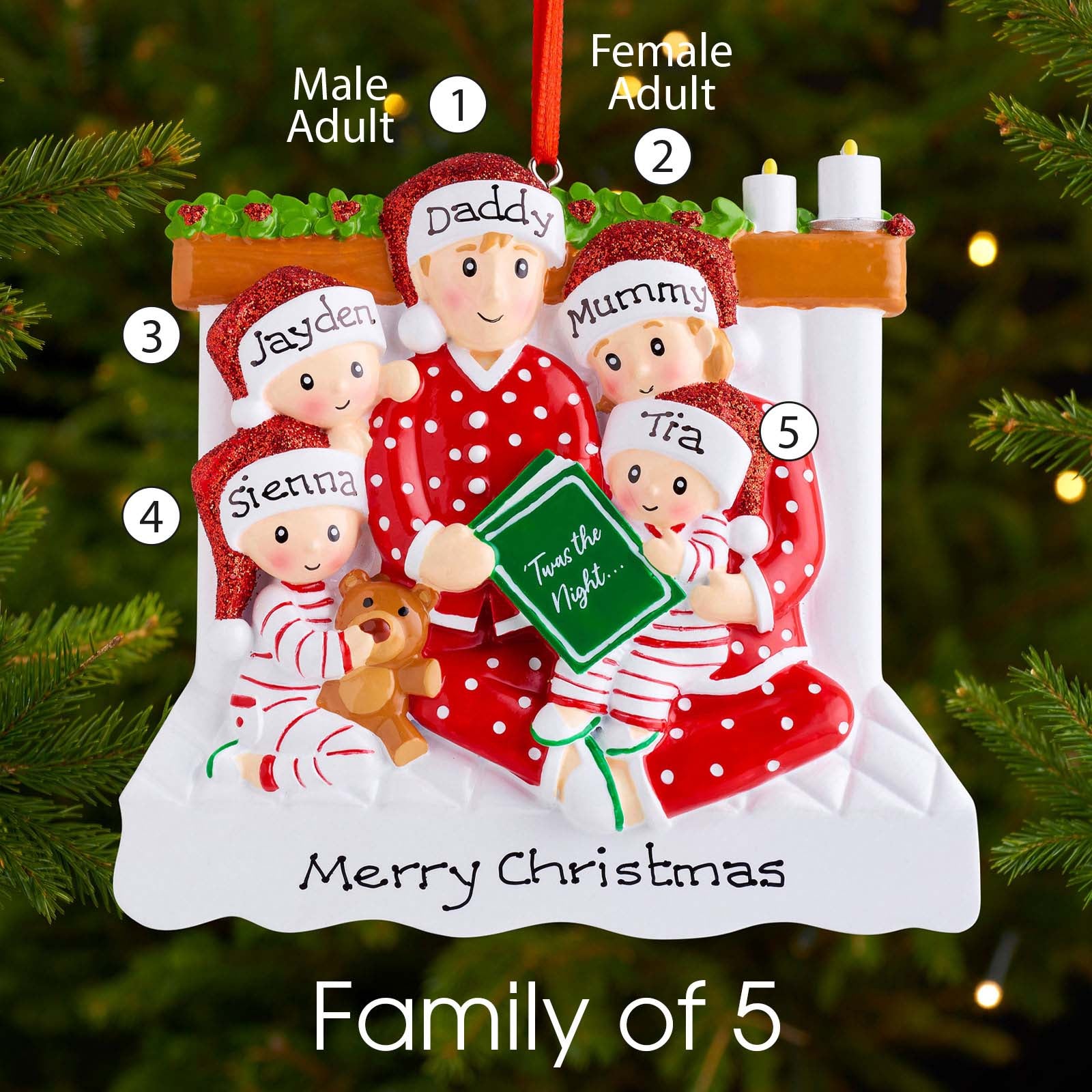 Personalised Family Christmas Xmas Tree Decoration Ornament - Reading in Bed Family