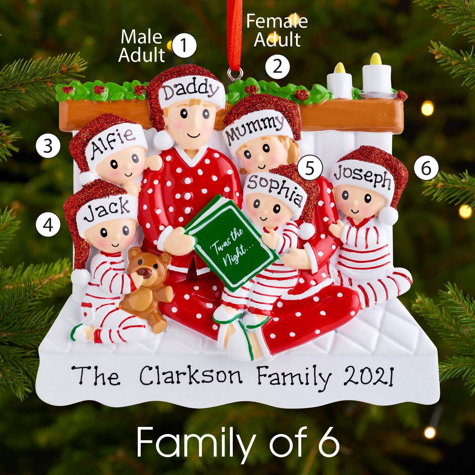 Personalised Family Christmas Xmas Tree Decoration Ornament - Reading in Bed Family