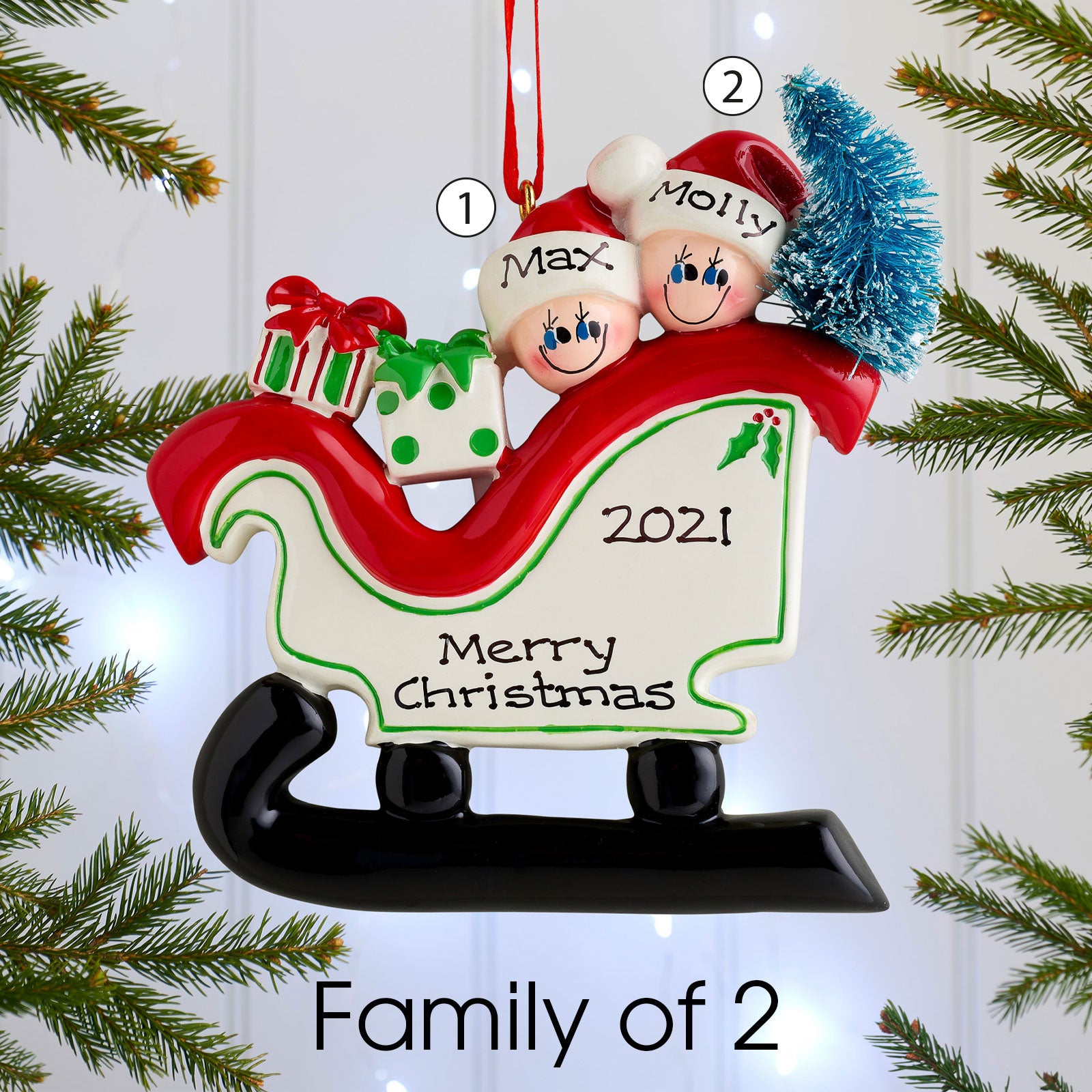 Personalised Sleigh Family Christmas decoration - Family of 2