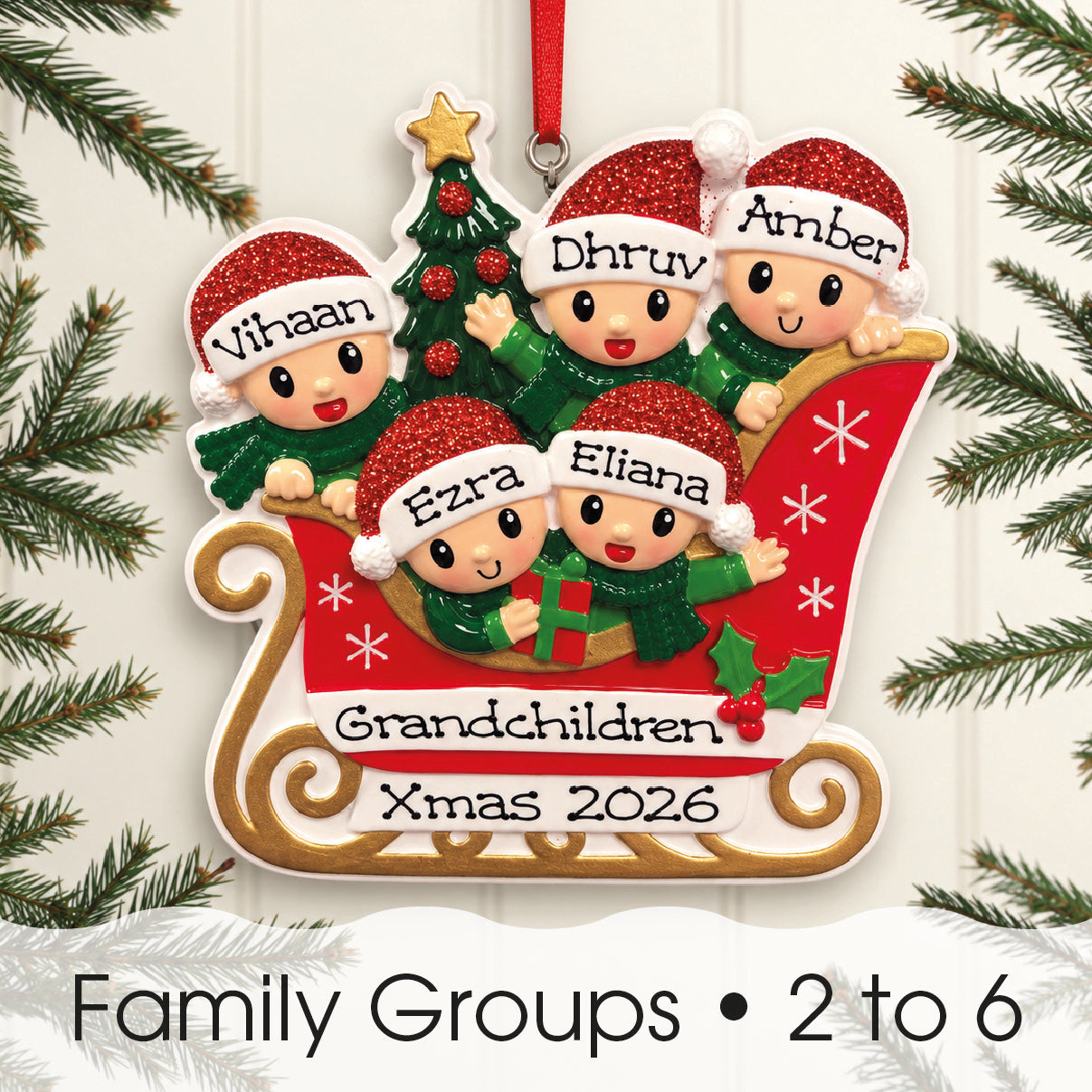 Personalised Family Christmas Xmas Tree Decoration Ornament - Polar Sleigh Family