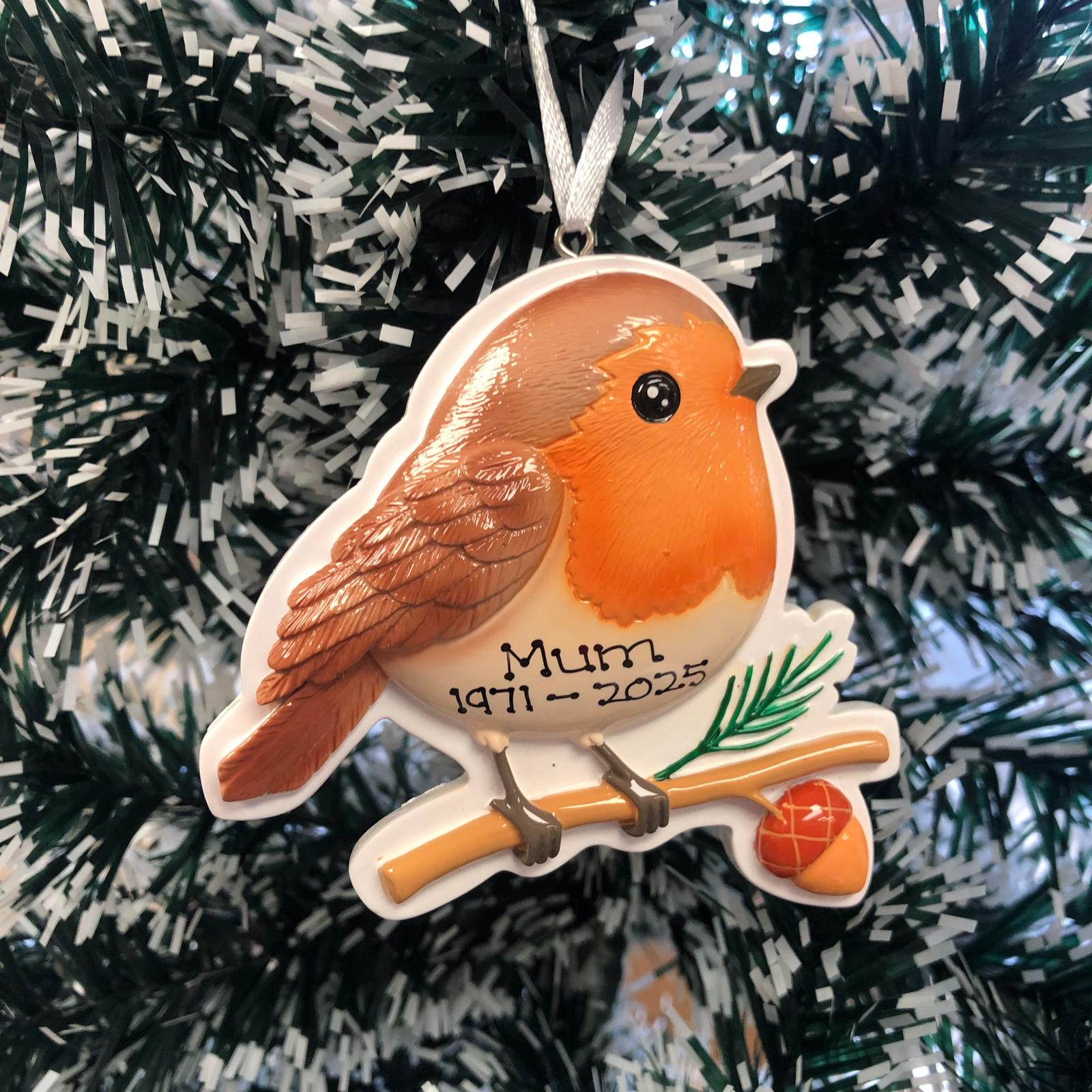 Personalised Family Christmas Xmas Tree Decoration Ornament - Robin