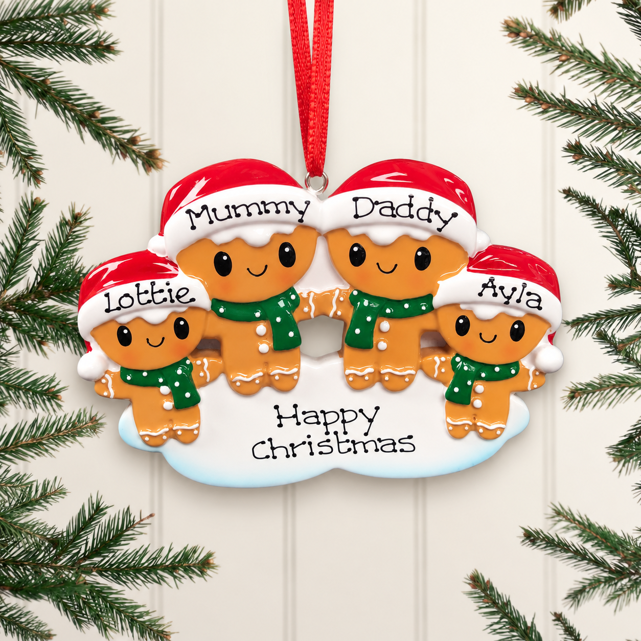 Personalised Family Christmas Xmas Tree Decoration Ornament - Gingerbread Family