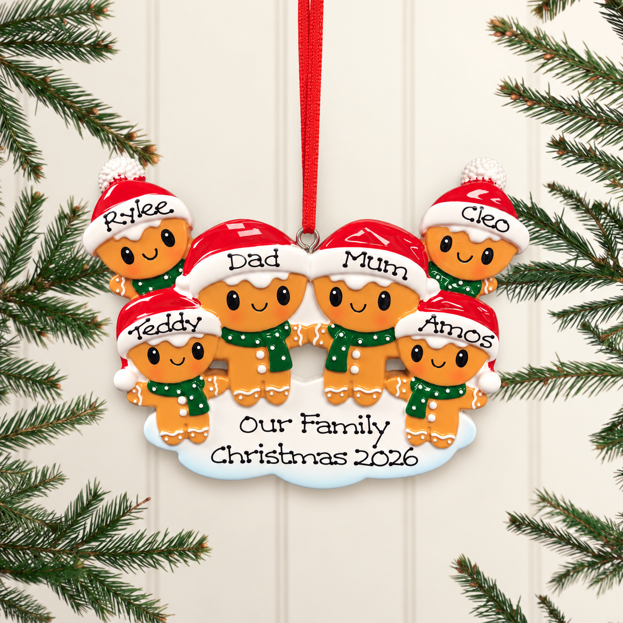 Personalised Family Christmas Xmas Tree Decoration Ornament - Gingerbread Family