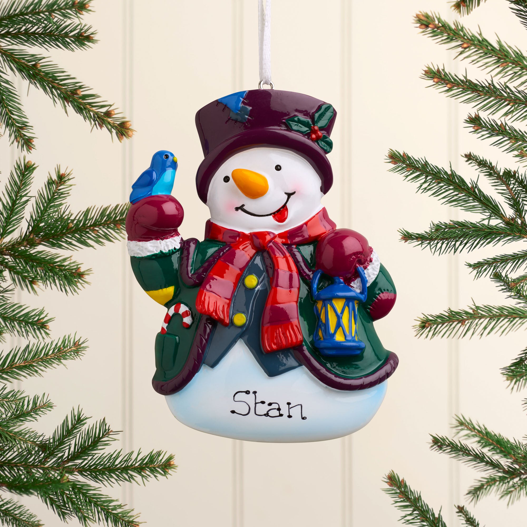 Personalised Family Christmas Xmas Tree Decoration Ornament - Snowman with Bird