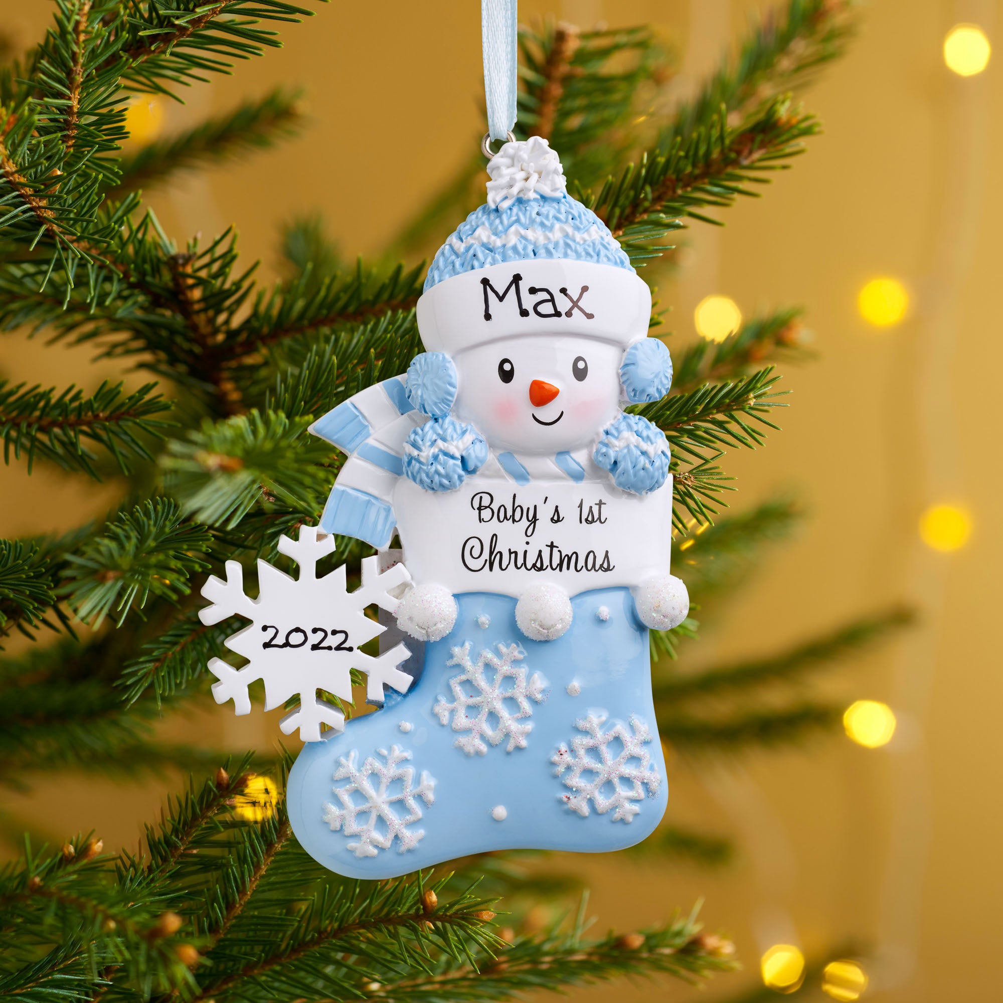 Personalised Baby's 1st Christmas Xmas Tree Decoration Ornament - Snowflake Stockings