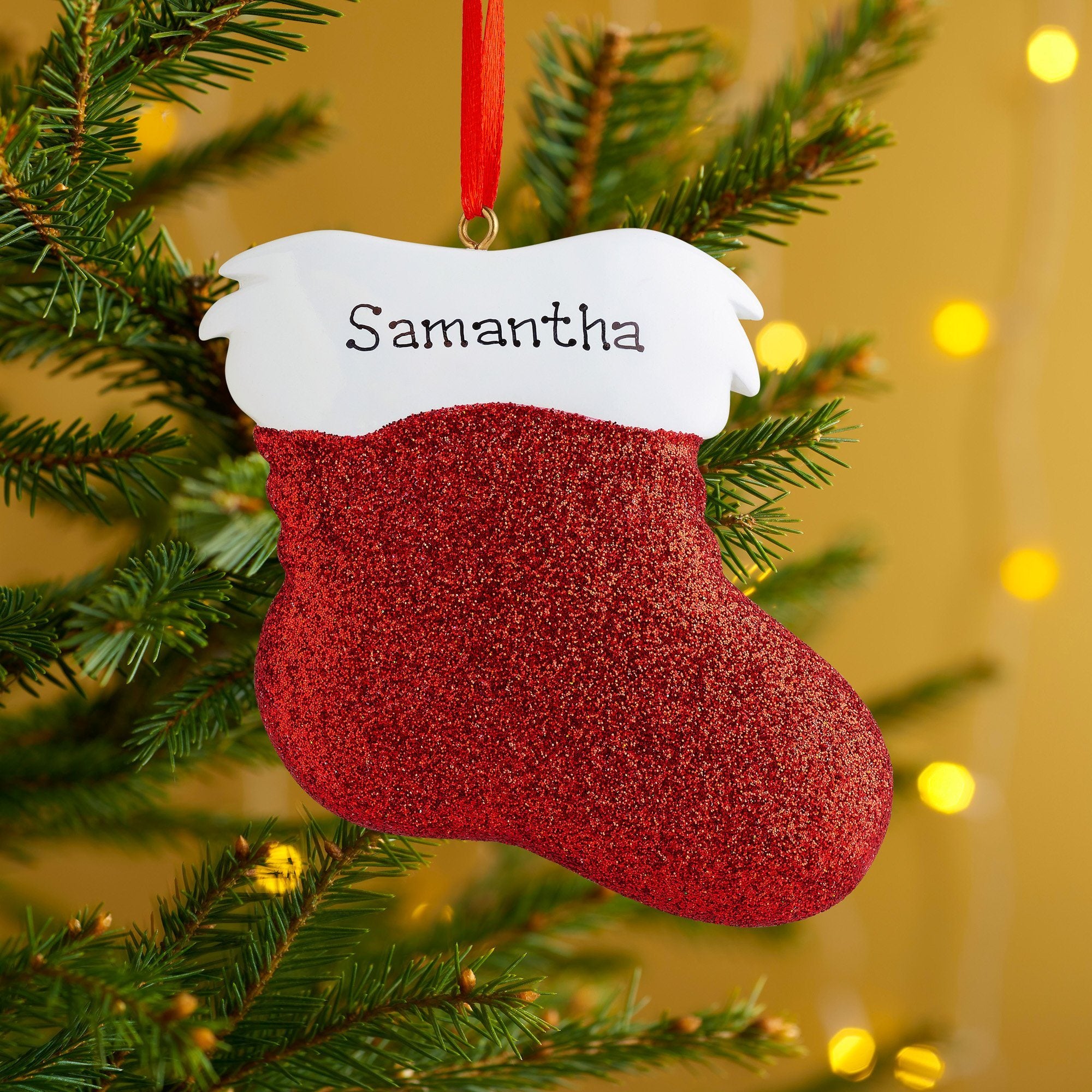 Christmas Ornament - Personalised Family Christmas Xmas Tree Decoration Ornament - Glitter Stocking
