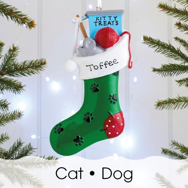 Christmas Ornament - Personalised Pet Dog Christmas Xmas Tree Decoration Ornament - Kitty Or Doggie Stocking