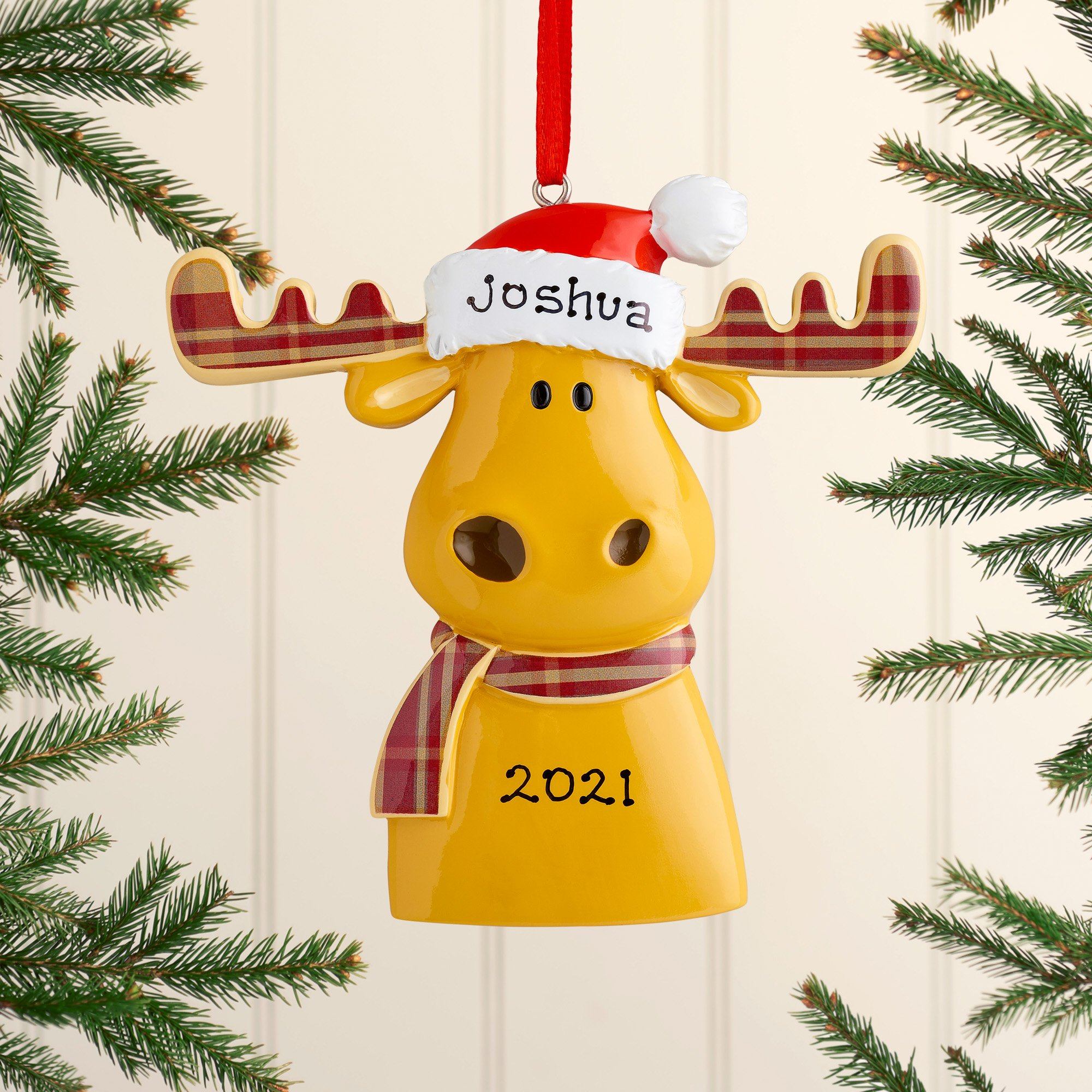 Christmas Ornament - Personalised Family Christmas Xmas Tree Decoration Ornament - Tartan Reindeer