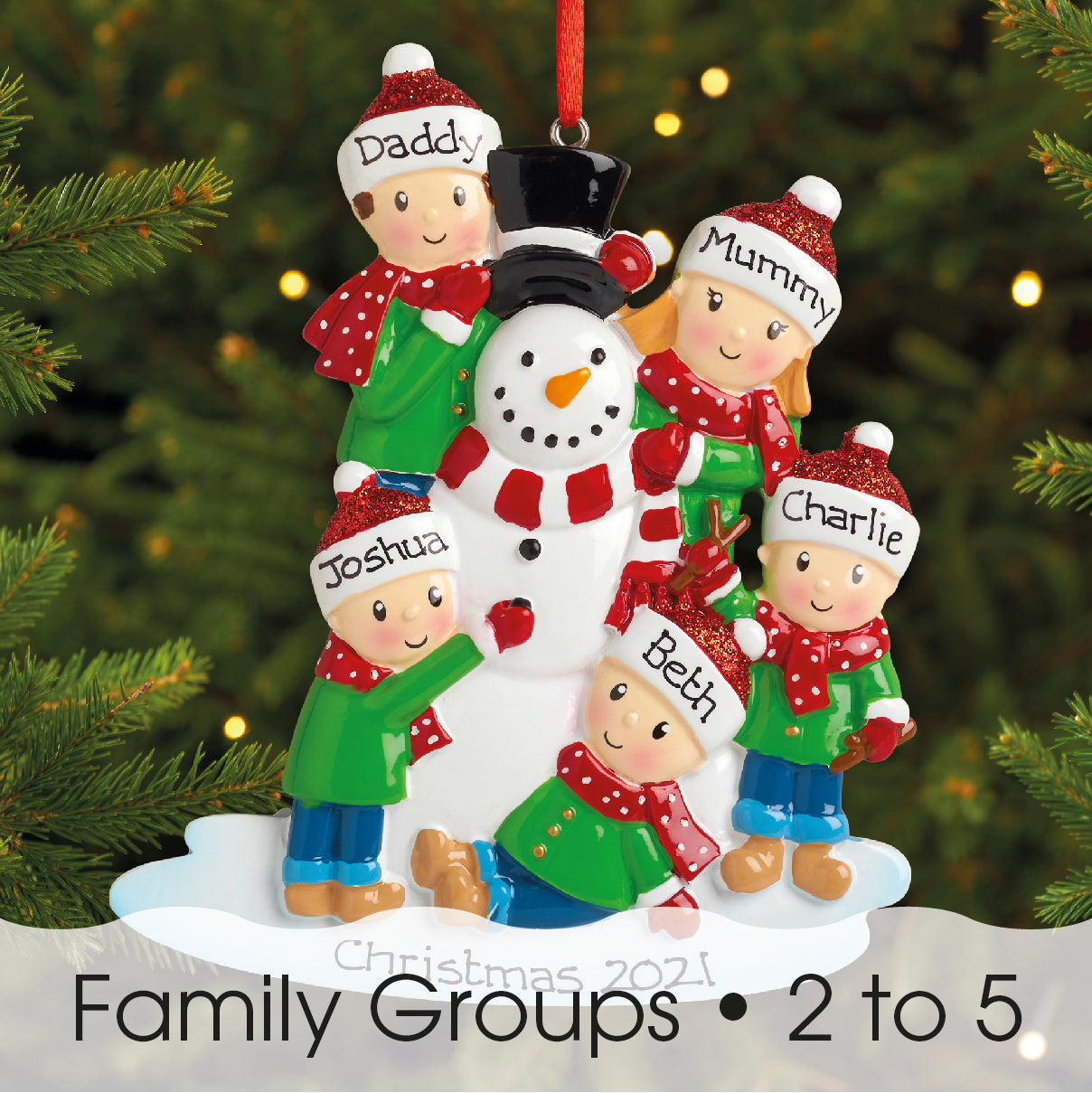 Personalised Family Christmas Xmas Tree Decoration Ornament - Building Snowman