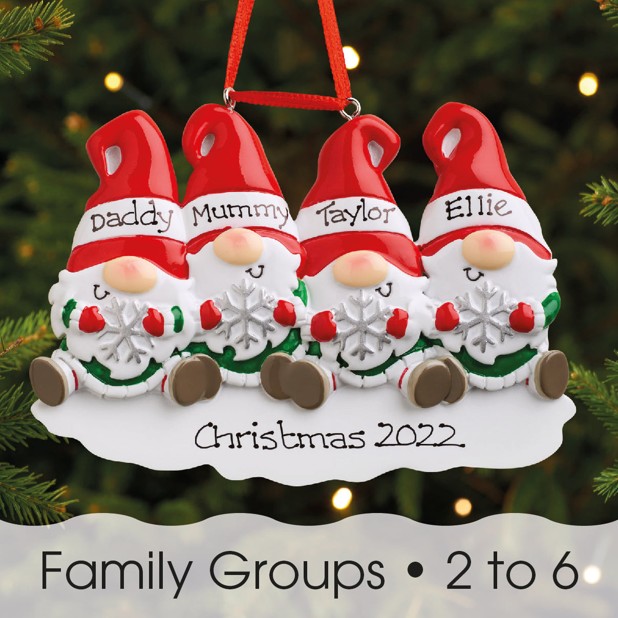 Personalised Family Christmas Xmas Tree Decoration Ornament - Gonk Gnome Family