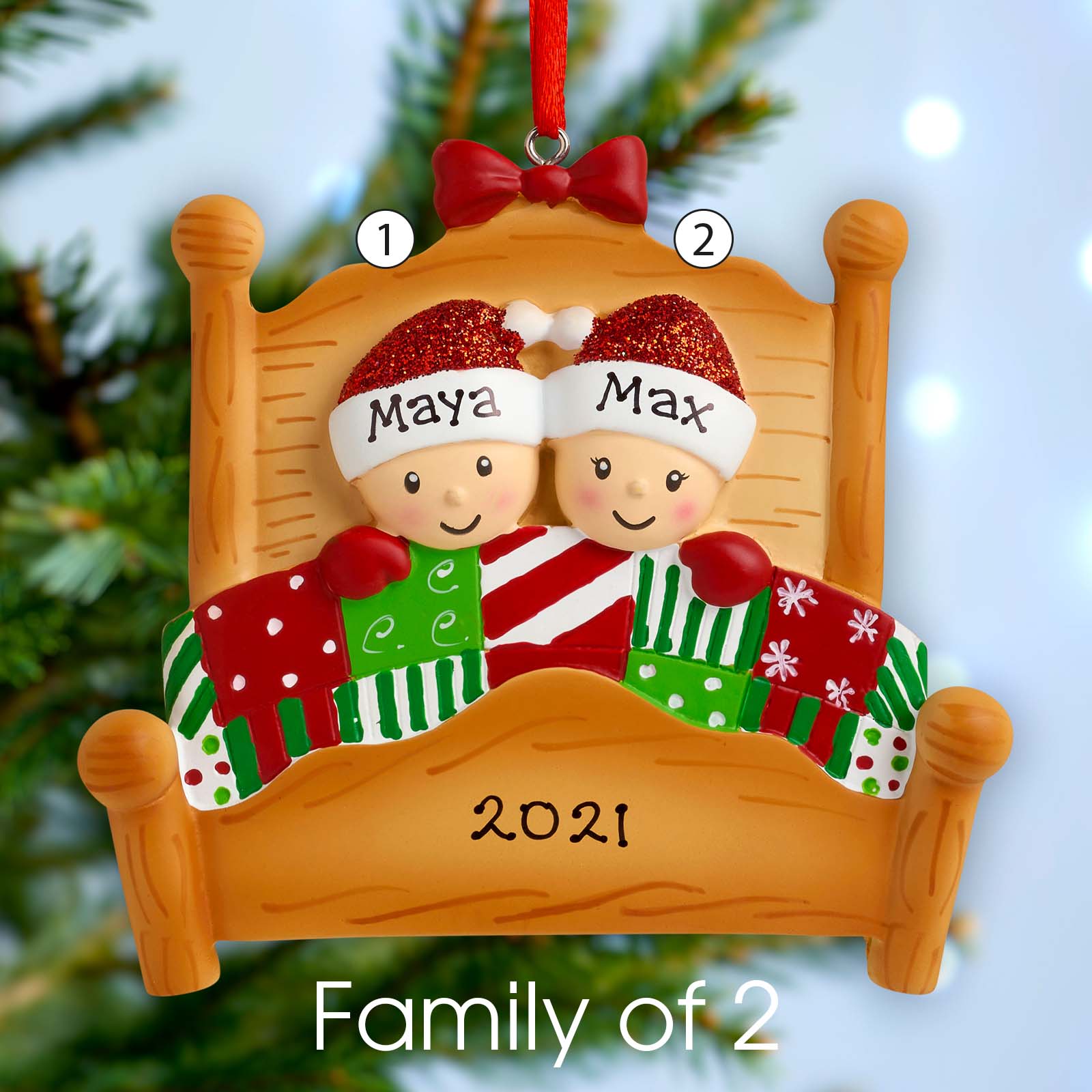 Personalised Family Christmas Xmas Tree Decoration Ornament - Bed Heads Family