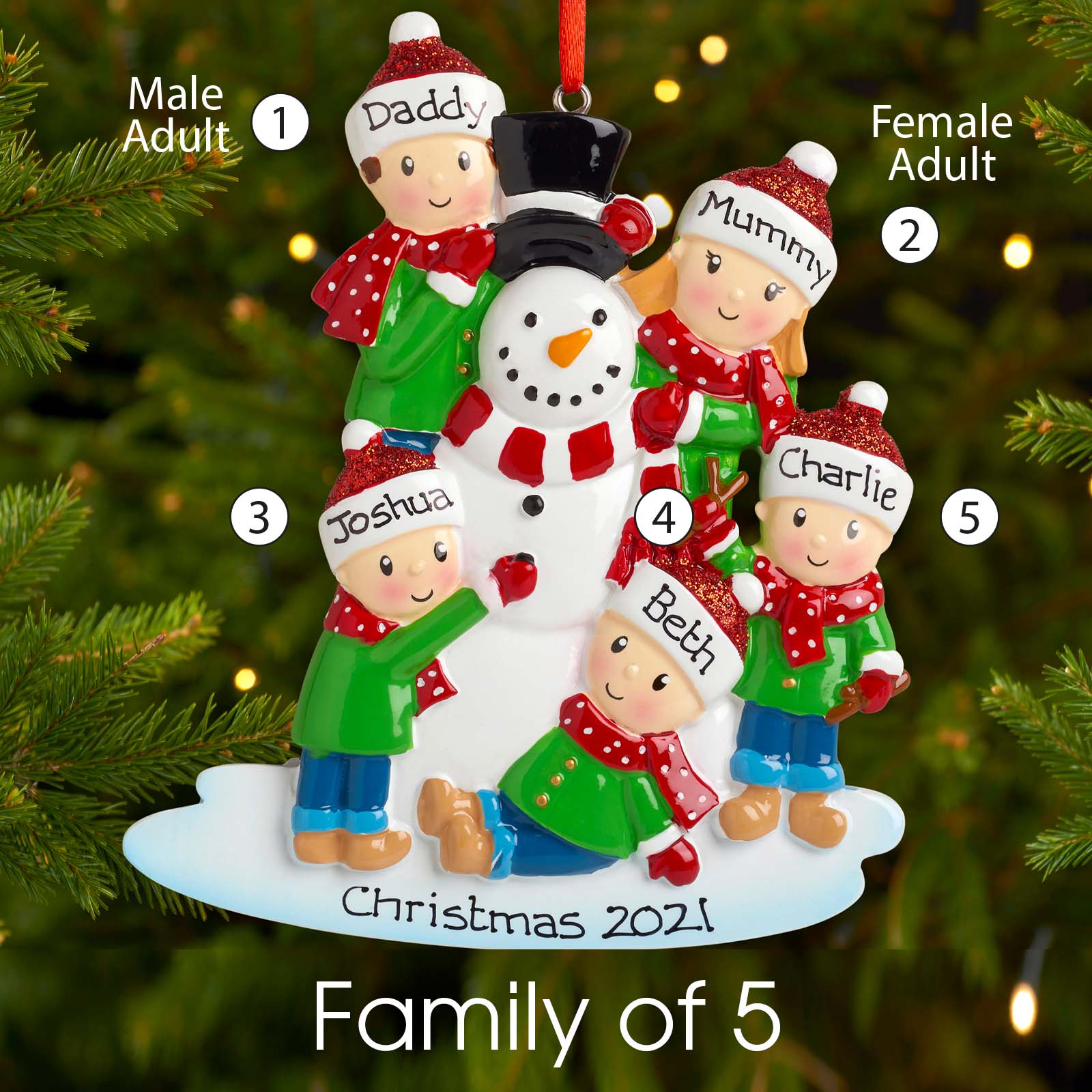 Personalised Family Christmas Xmas Tree Decoration Ornament - Building Snowman