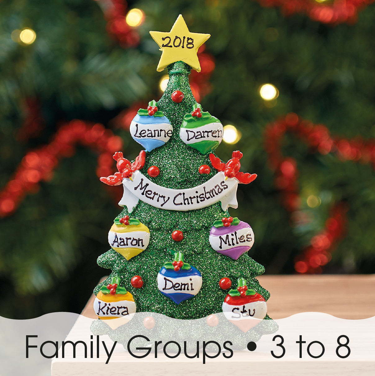 Personalised Family Christmas Xmas Decoration - Green Tree Family - TABLE TOP