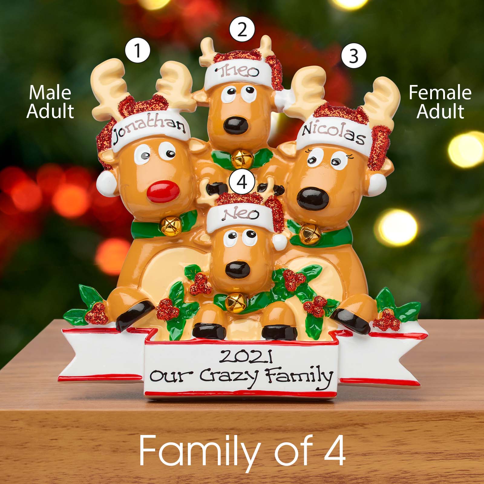 Personalised Family Christmas Xmas Decoration - Reindeer Family - TABLE TOP
