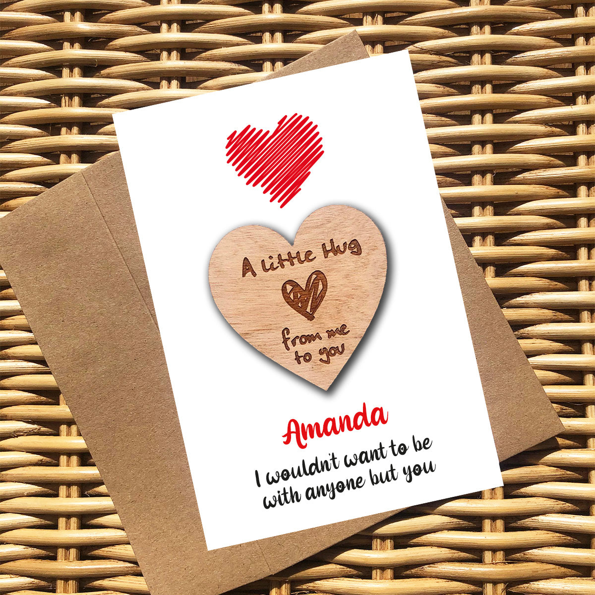 Personalised Wooden Valentine Hug Token - Scribble Heart