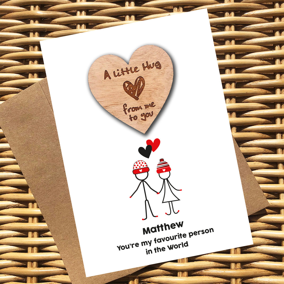 Personalised Wooden Valentine Hug Token - Couple