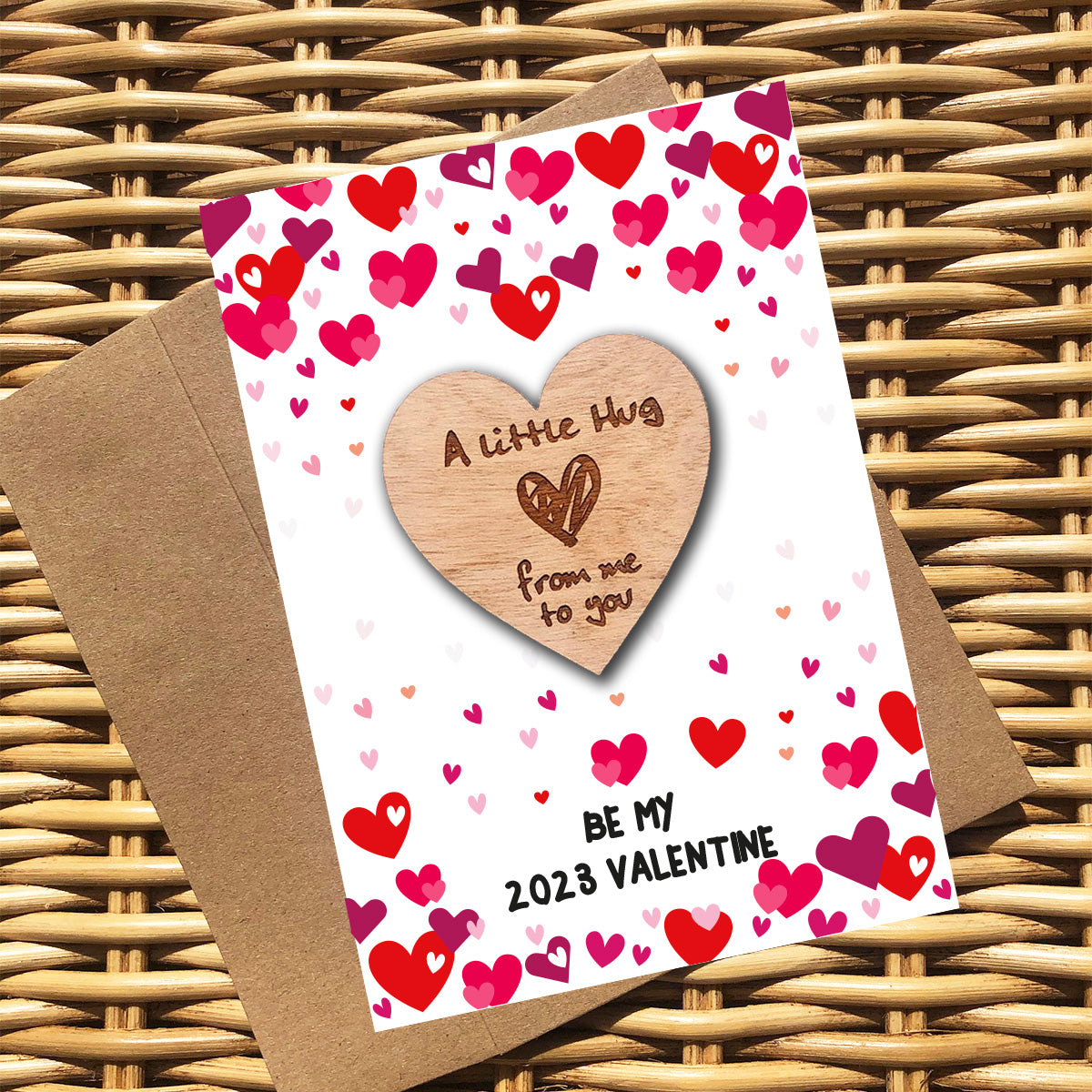 Wooden Valentine Hug Token - Hearts