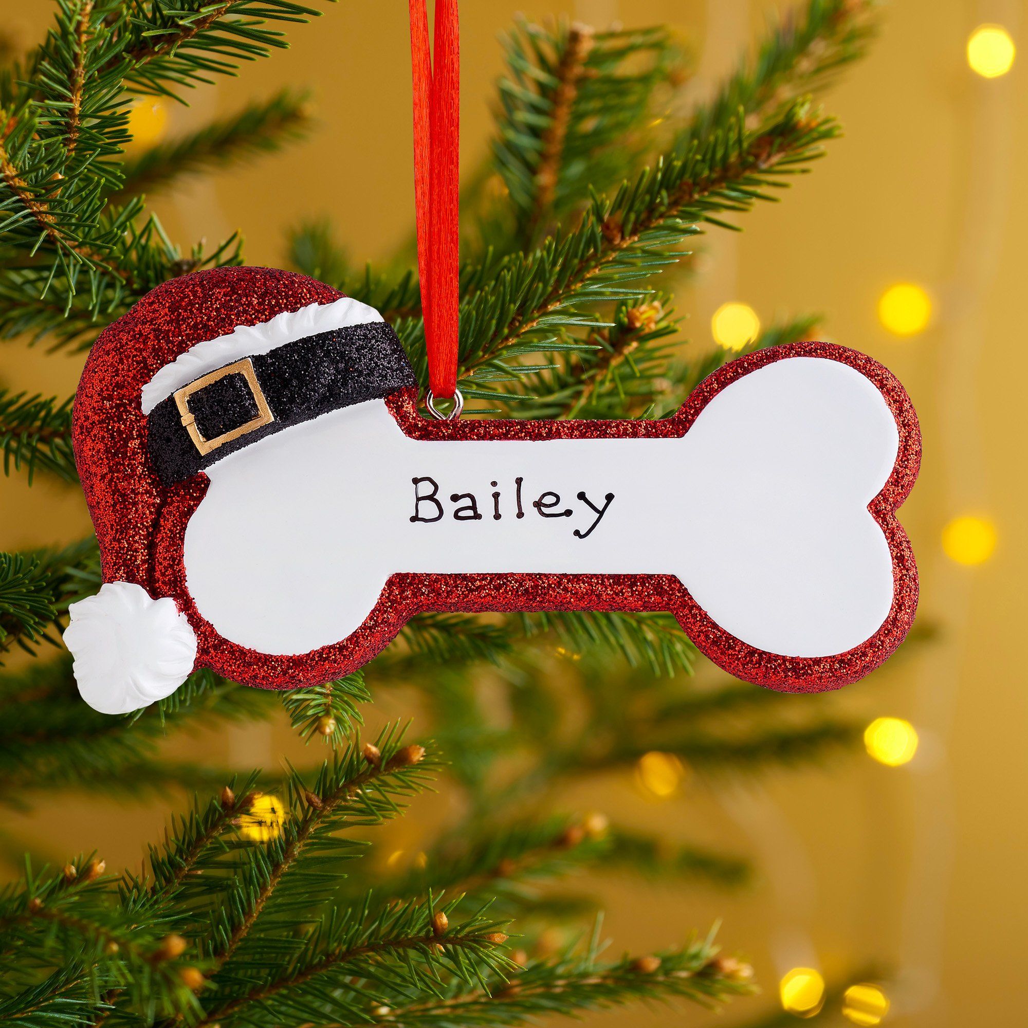 Christmas Ornament - Personalised Pet Dog Christmas Xmas Tree Decoration Ornament - Santa Dog Bone
