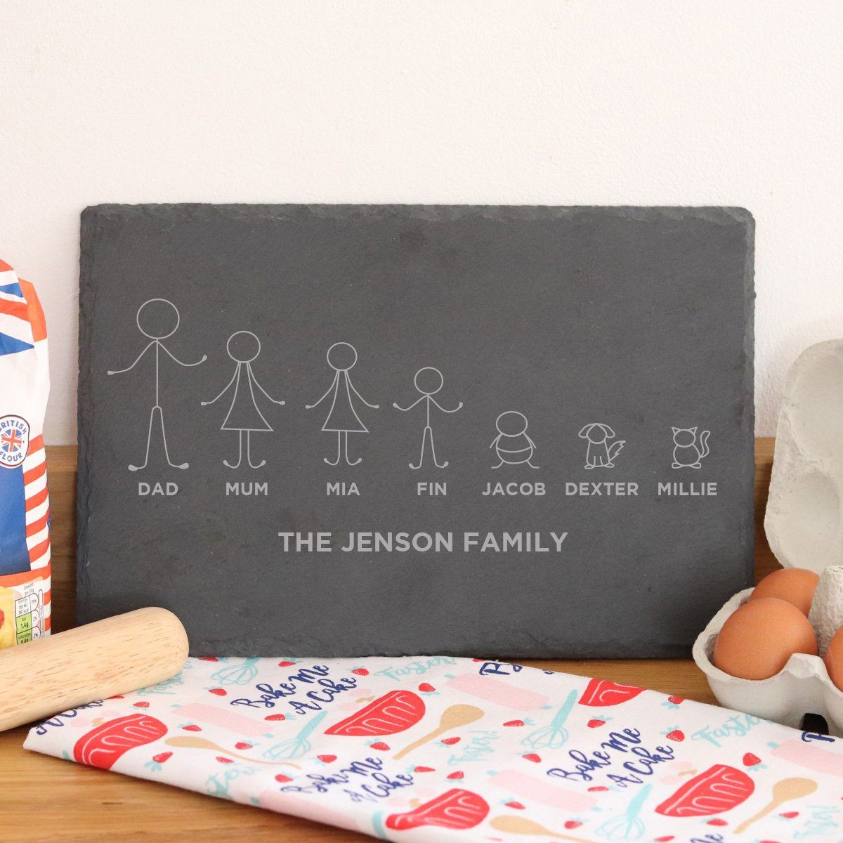 Cheese Board - Personalised Cheese Or Chopping Board - Stick Family