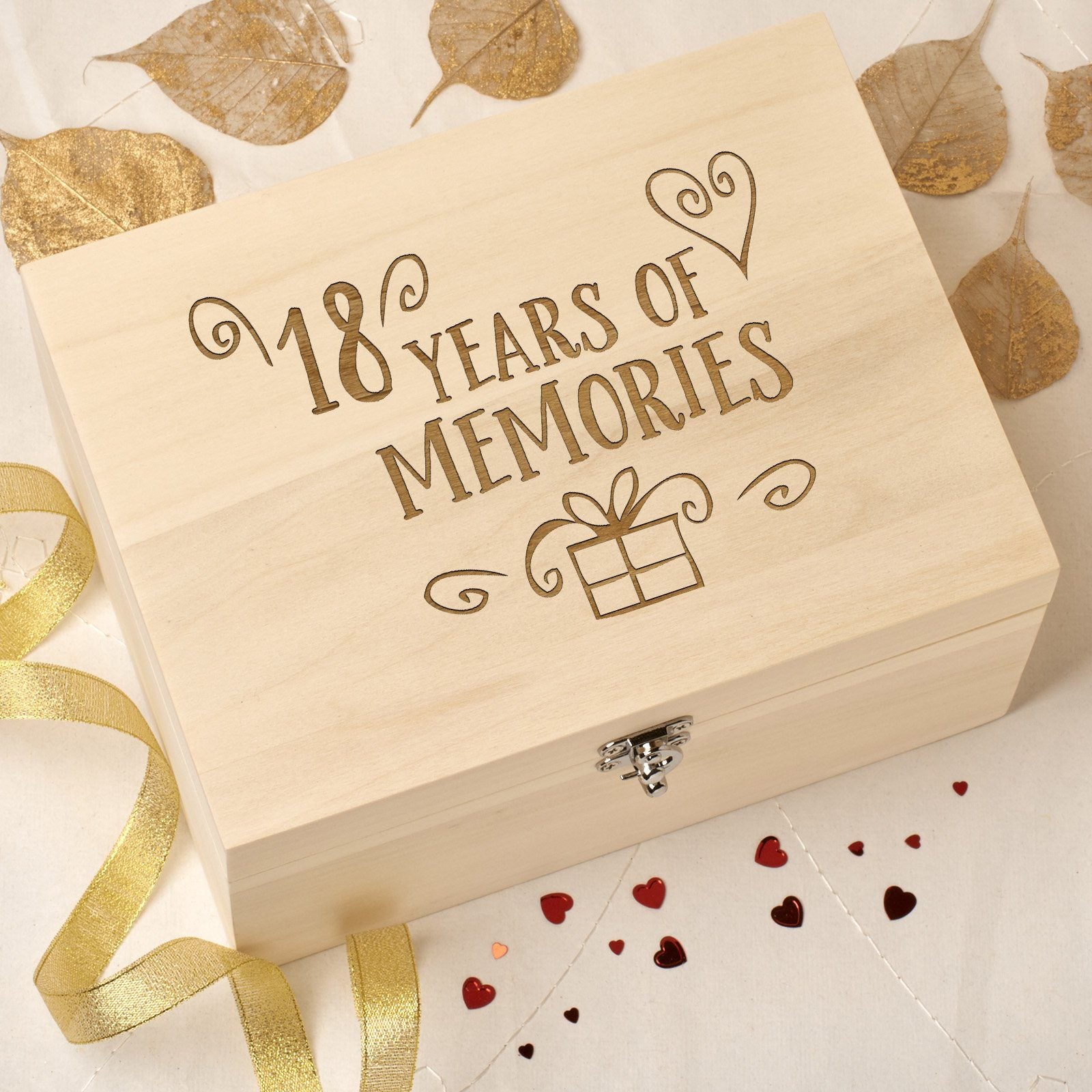 Laser Engraved Wooden Memory Keepsake Box - 18 Memories Design ...