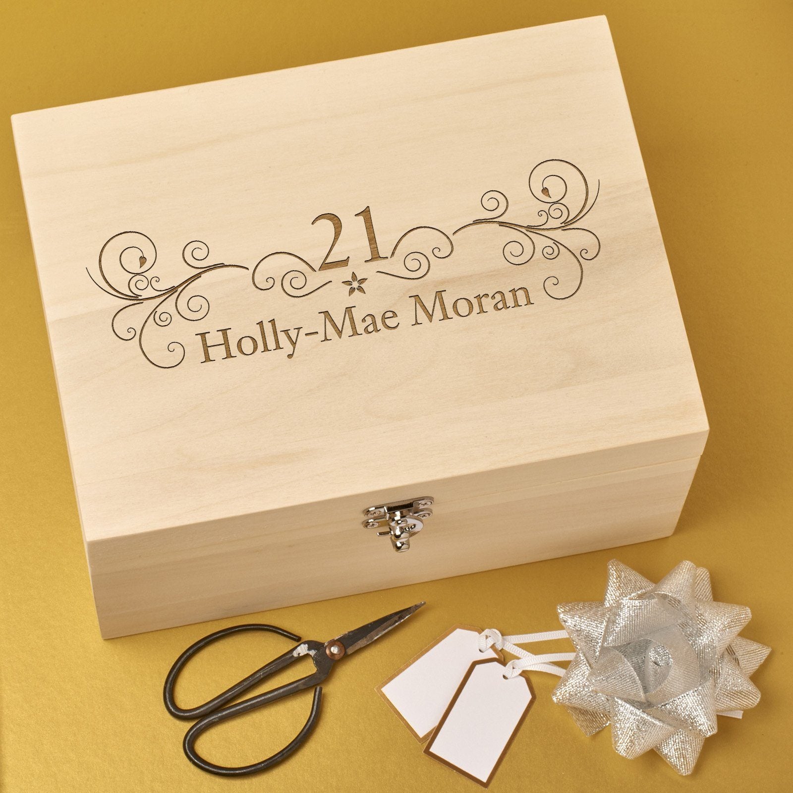Christening Box - Personalised Laser Engraved Wooden Memory Keepsake Box With Hinged Lid - 21st Birthday Design