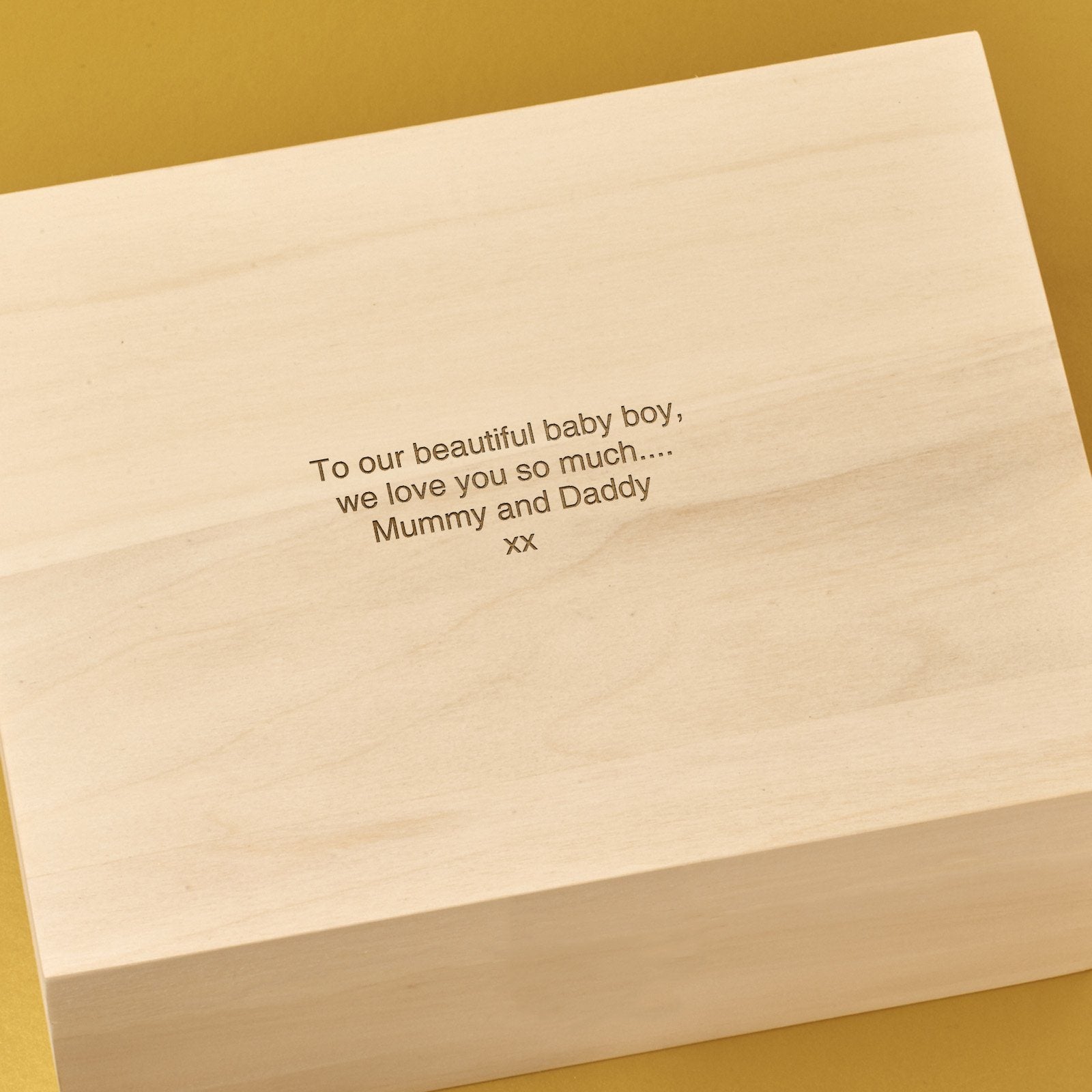 Christening Box - Personalised Laser Engraved Wooden Memory Keepsake Box With Hinged Lid - Name In Lines Design