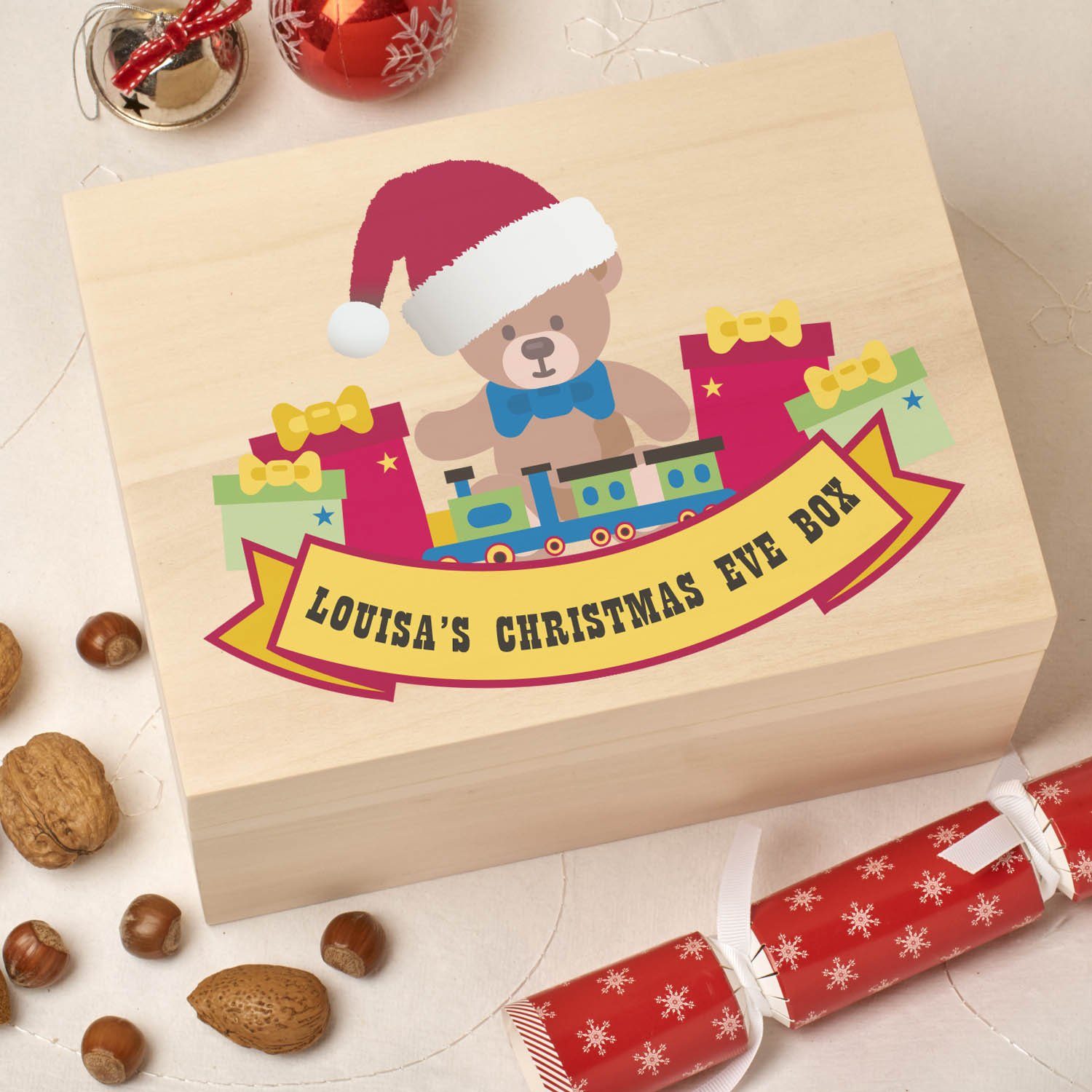 Christmas Box - Colour - Personalised Wooden Colour Christmas Eve Box - Christmas Bear