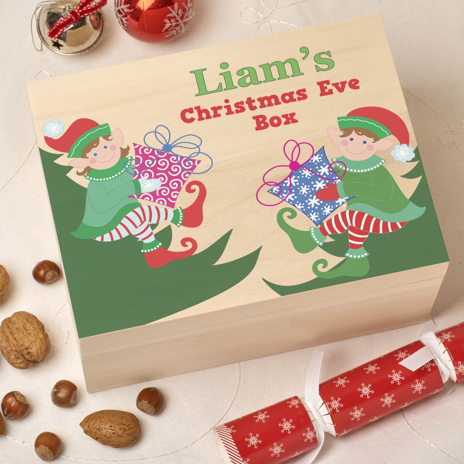 Christmas Box - Colour - Personalised Wooden Colour Christmas Eve Box - Elf