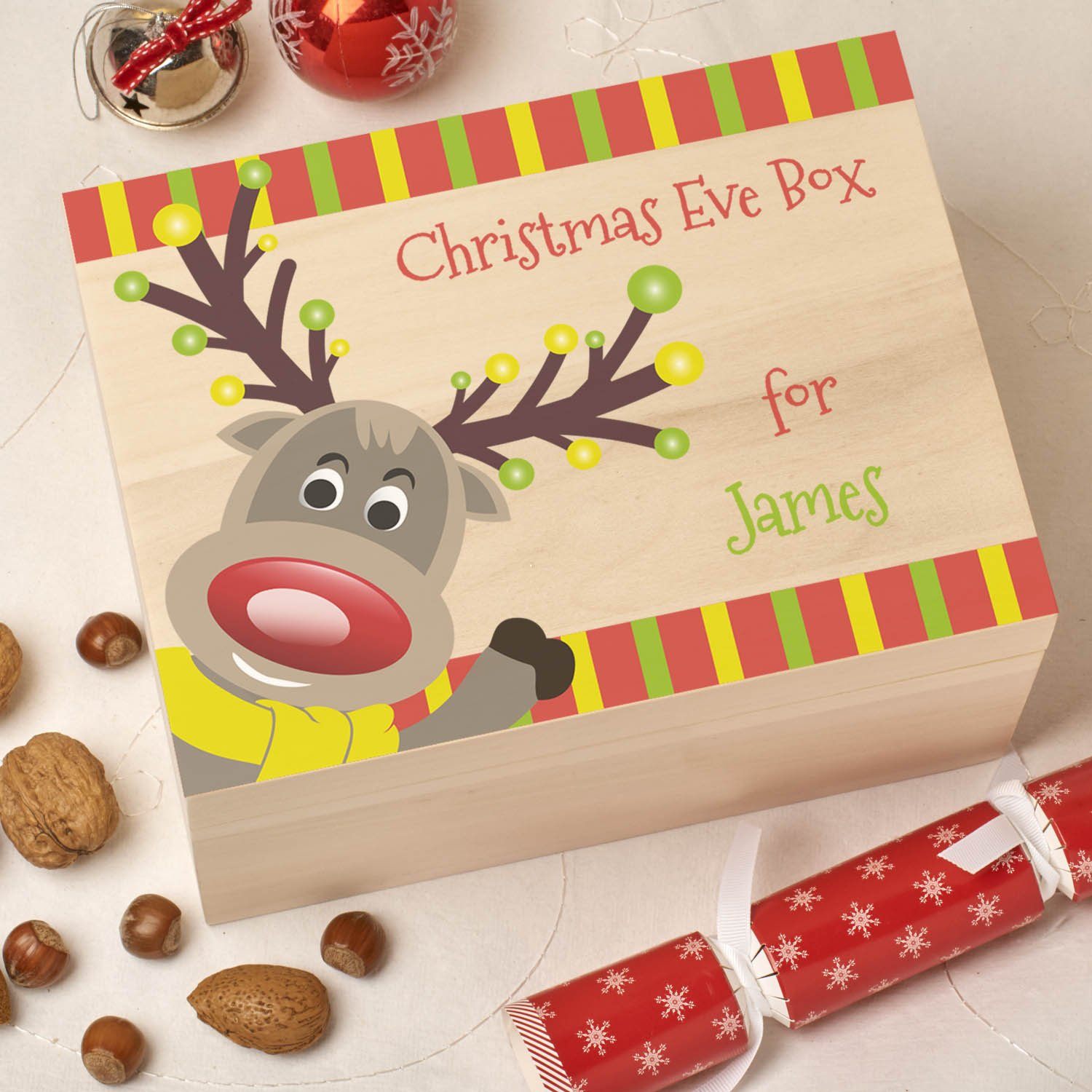 Christmas Box - Colour - Personalised Wooden Colour Christmas Eve Box - Reindeer
