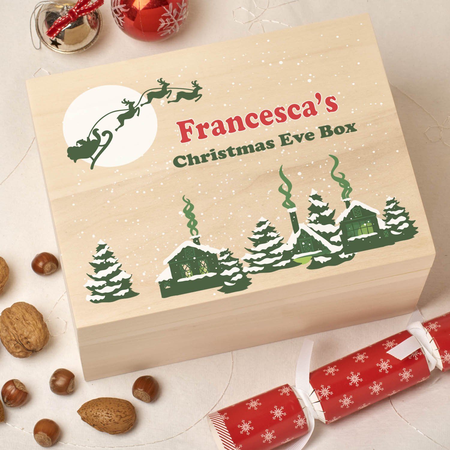 Christmas Box - Colour - Personalised Wooden Colour Christmas Eve Box - Santa Village