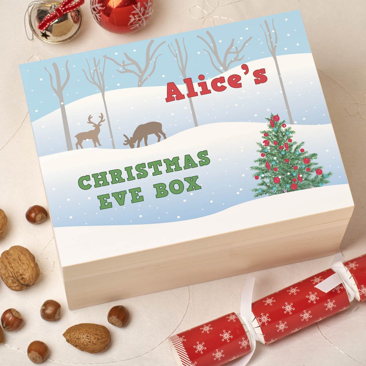 Christmas Box - Colour - Personalised Wooden Colour Christmas Eve Box - Snow Scene