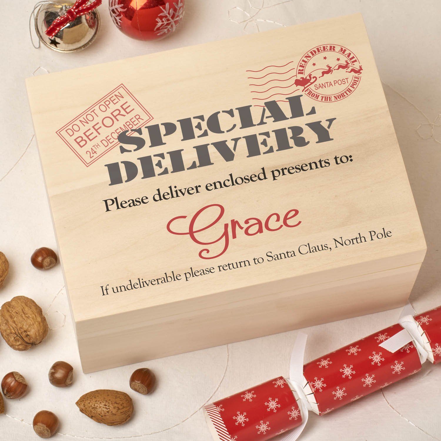 Christmas Box - Colour - Personalised Wooden Colour Christmas Eve Box - Special Delivery