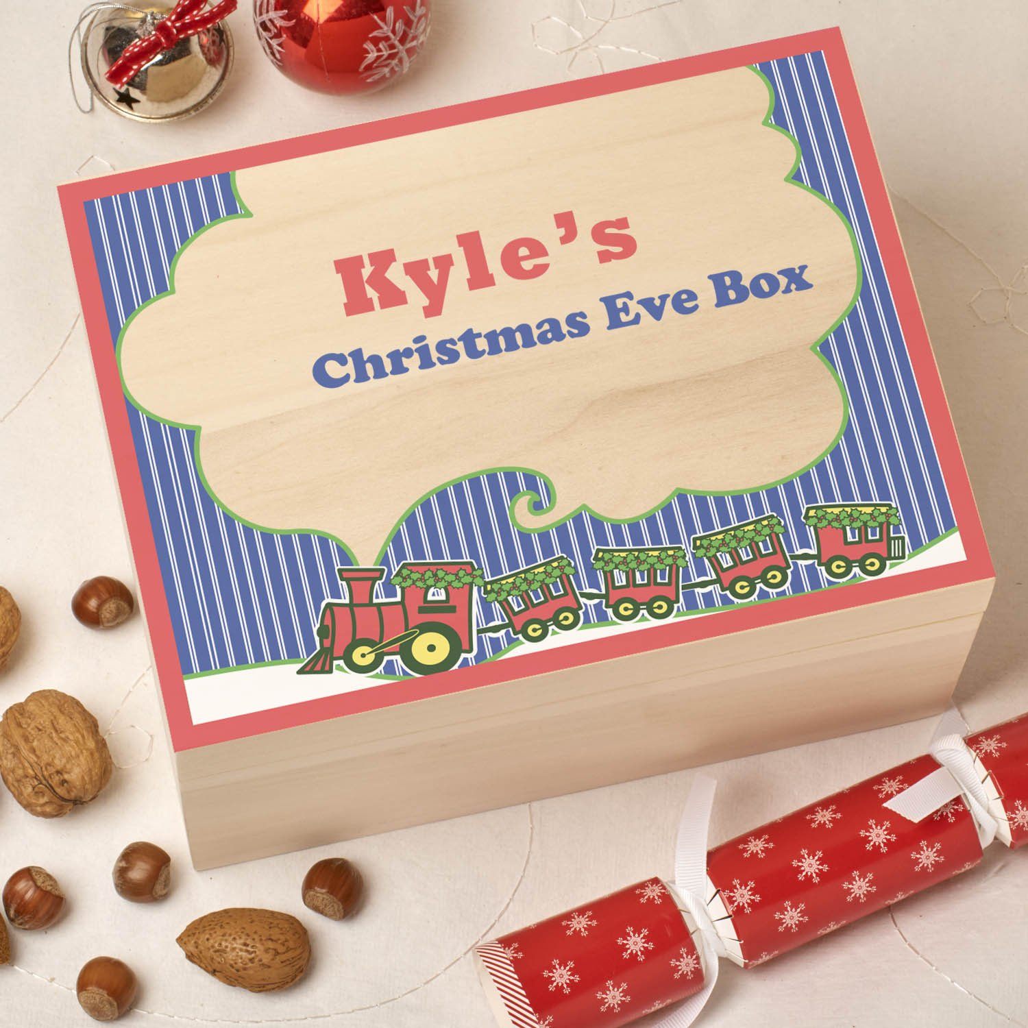 Christmas Box - Colour - Personalised Wooden Colour Christmas Eve Box - Train