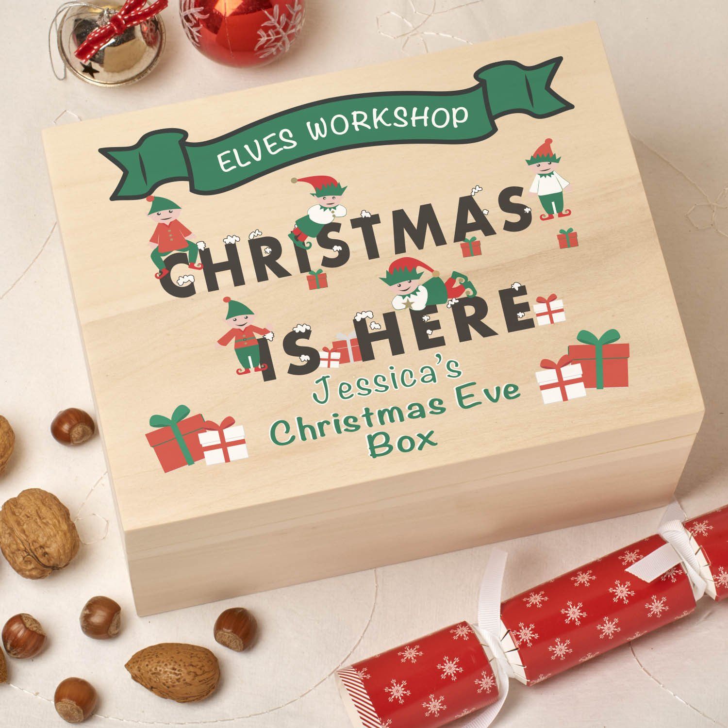 Christmas Box - Colour - Personalised Wooden Colour Christmas Eve Box - Workshop