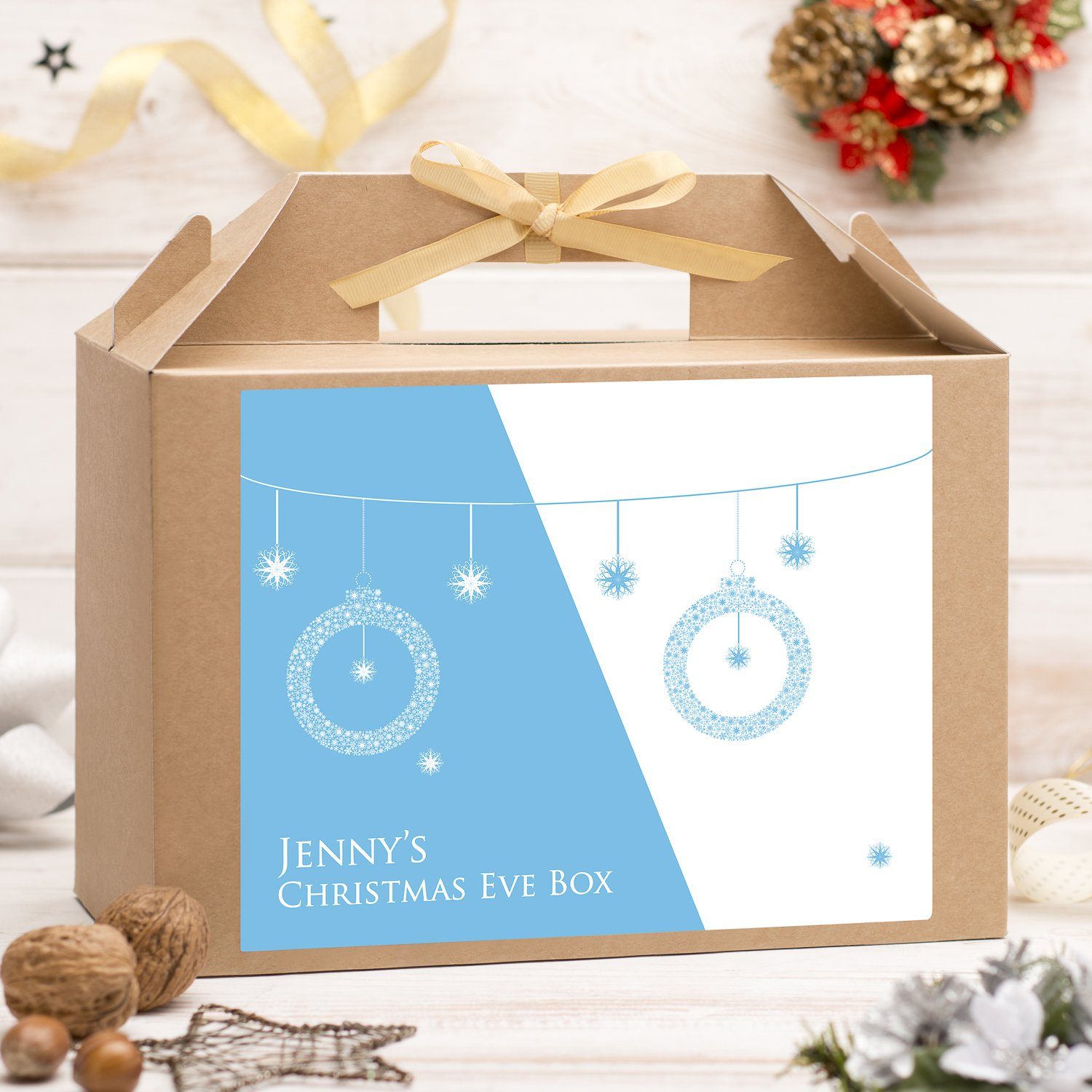 Christmas Box - Personalised Christmas Eve Box - Blue Baubles Design