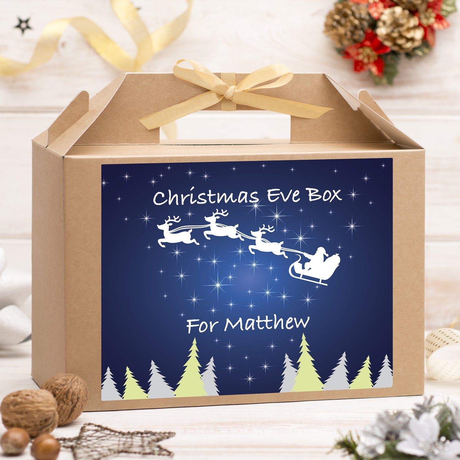 Christmas Box - Personalised Christmas Eve Box - Reindeer At Night Design