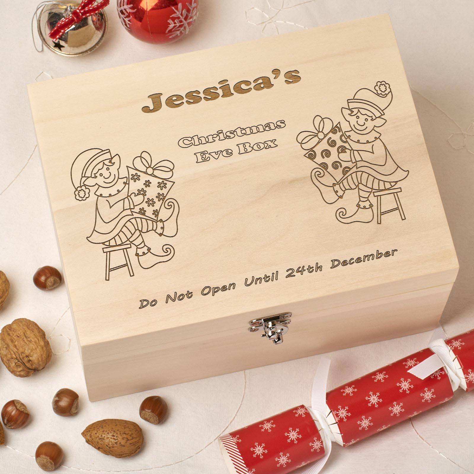 Christmas Box - Personalised Wooden Christmas Eve Box - Elf Design