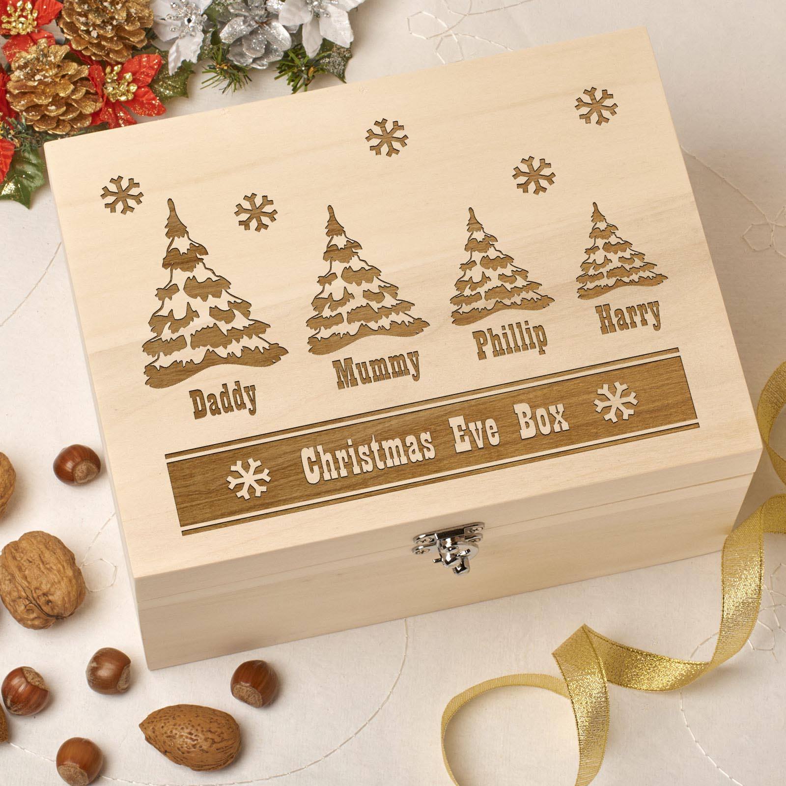 Christmas Box - Personalised Wooden Christmas Eve Box - Family Tree Design