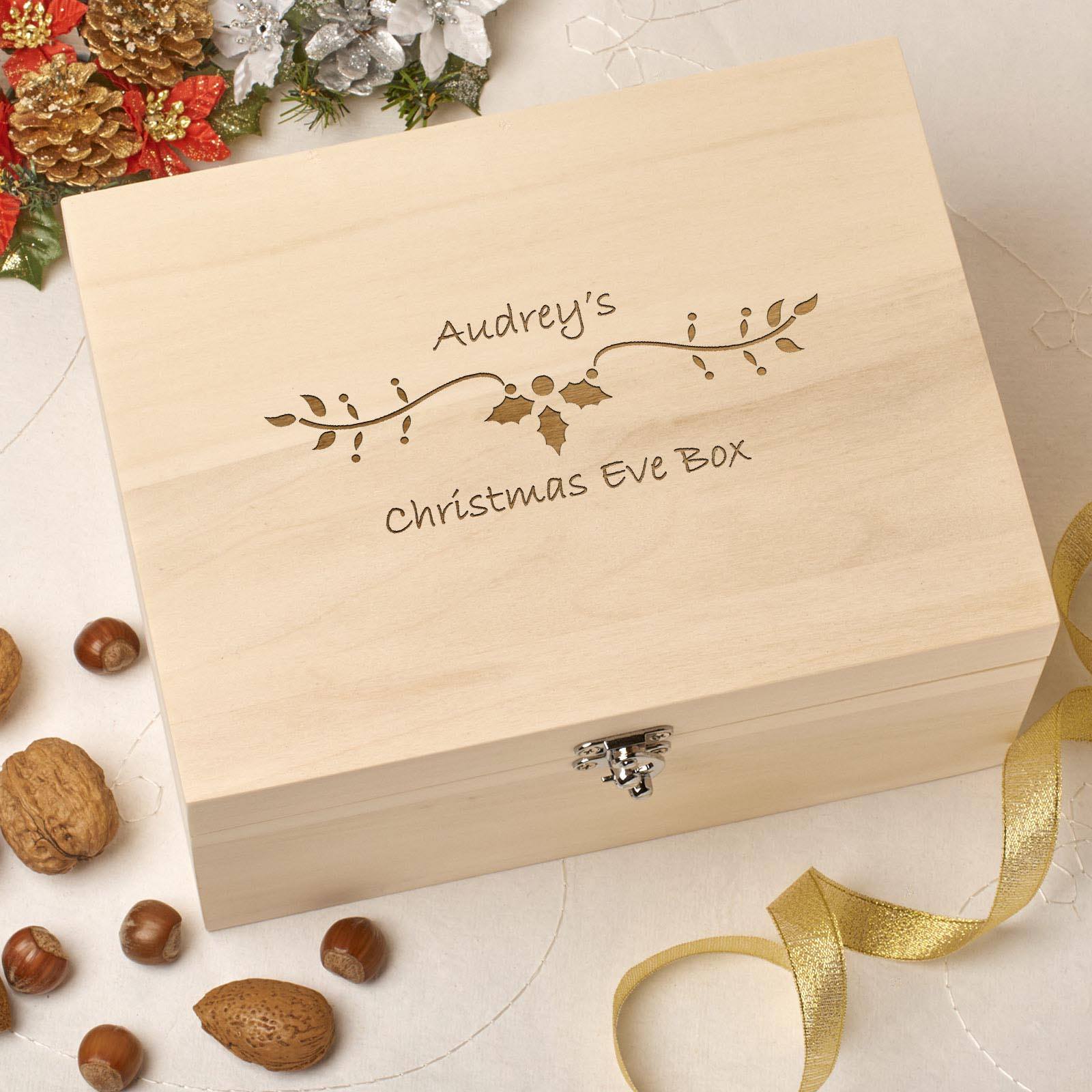 Christmas Box - Personalised Wooden Christmas Eve Box - Holly Design