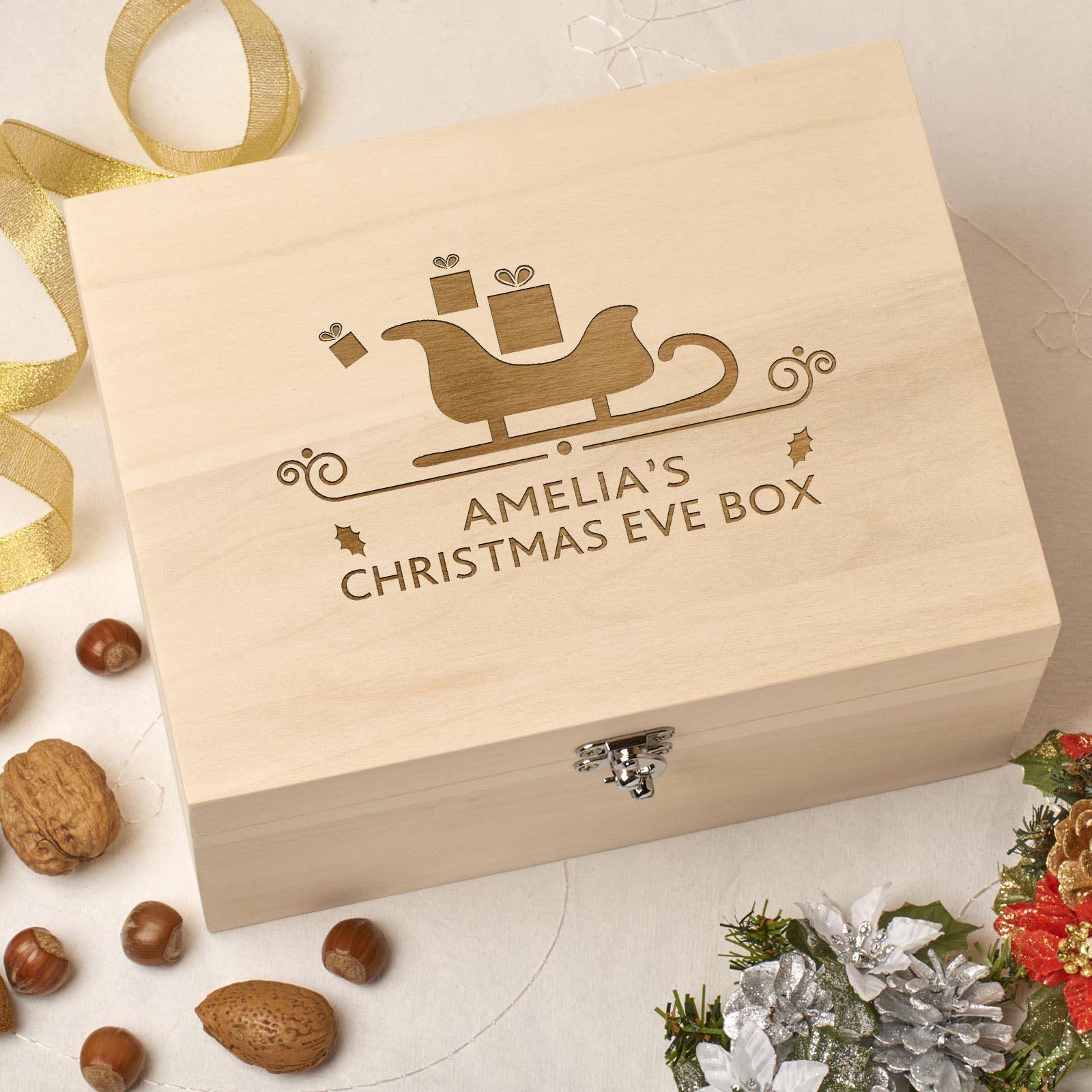 Christmas Box - Personalised Wooden Christmas Eve Box - Sleigh Design