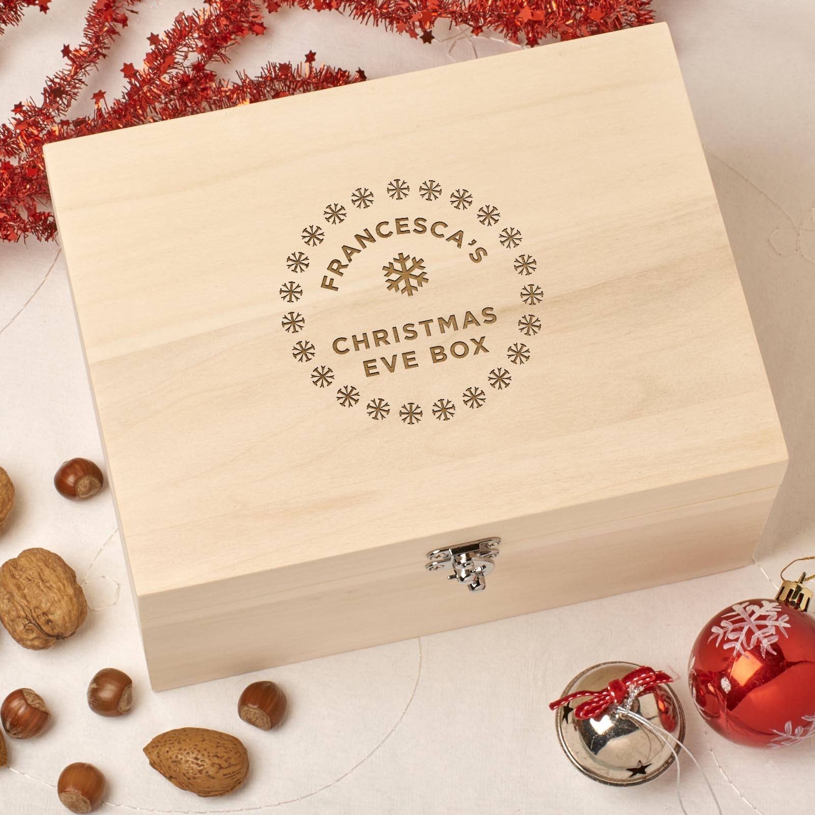 Christmas Box - Personalised Wooden Christmas Eve Box - Snowflake Circle Design