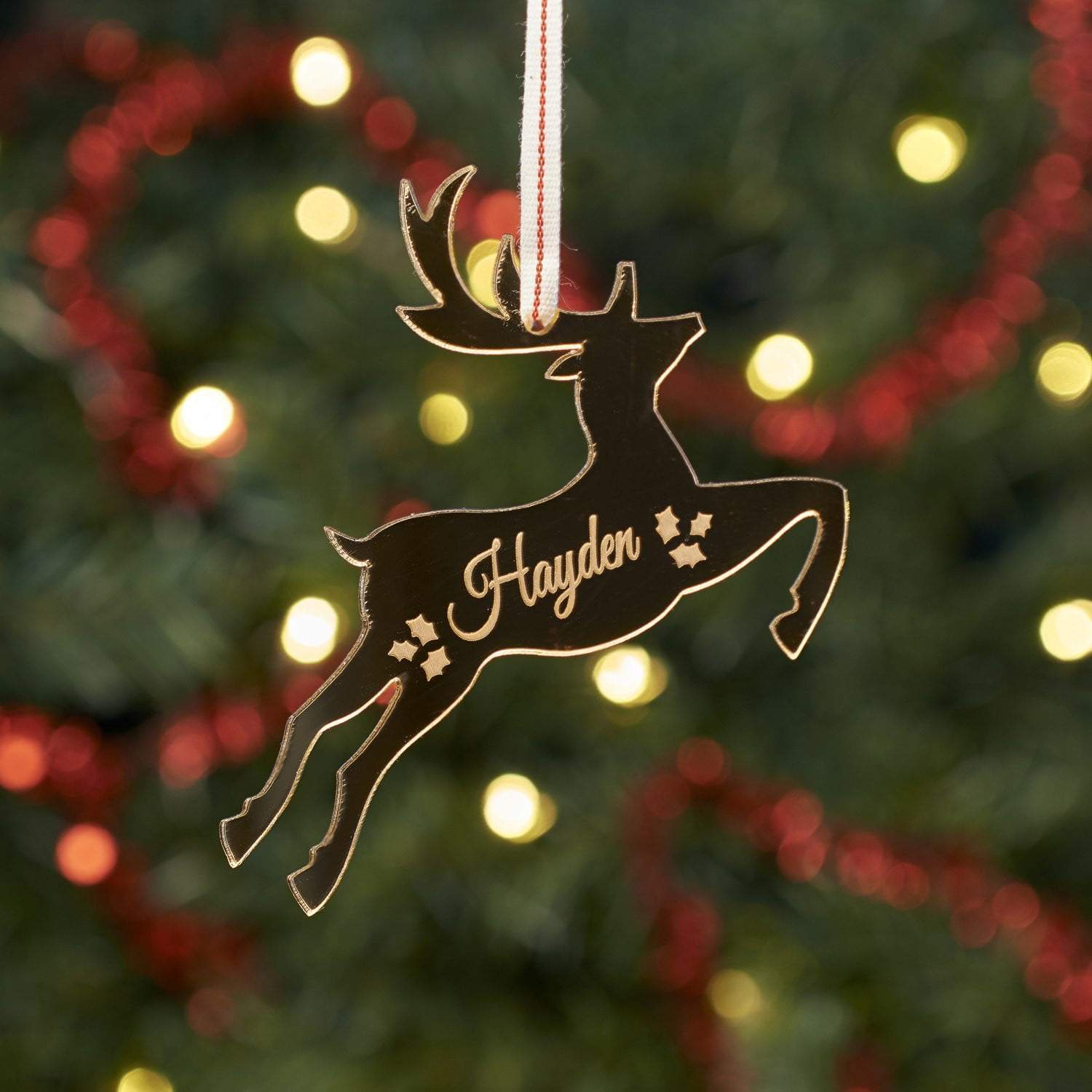 Christmas Decoration - Personalised Christmas Tree Decoration Leaping Reindeer - Custom
