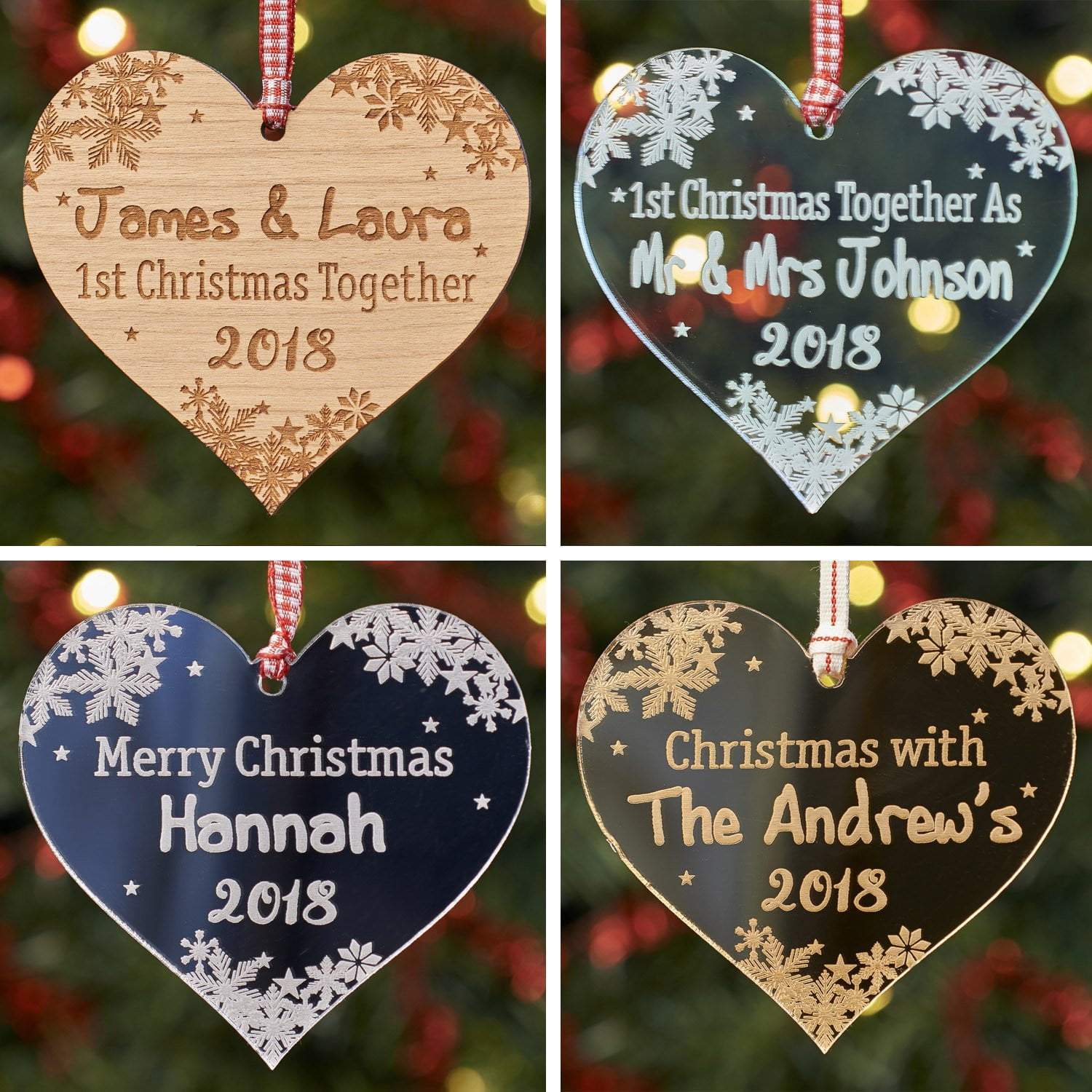 Christmas Decoration - Personalised Heart Snowflake Tree Decoration