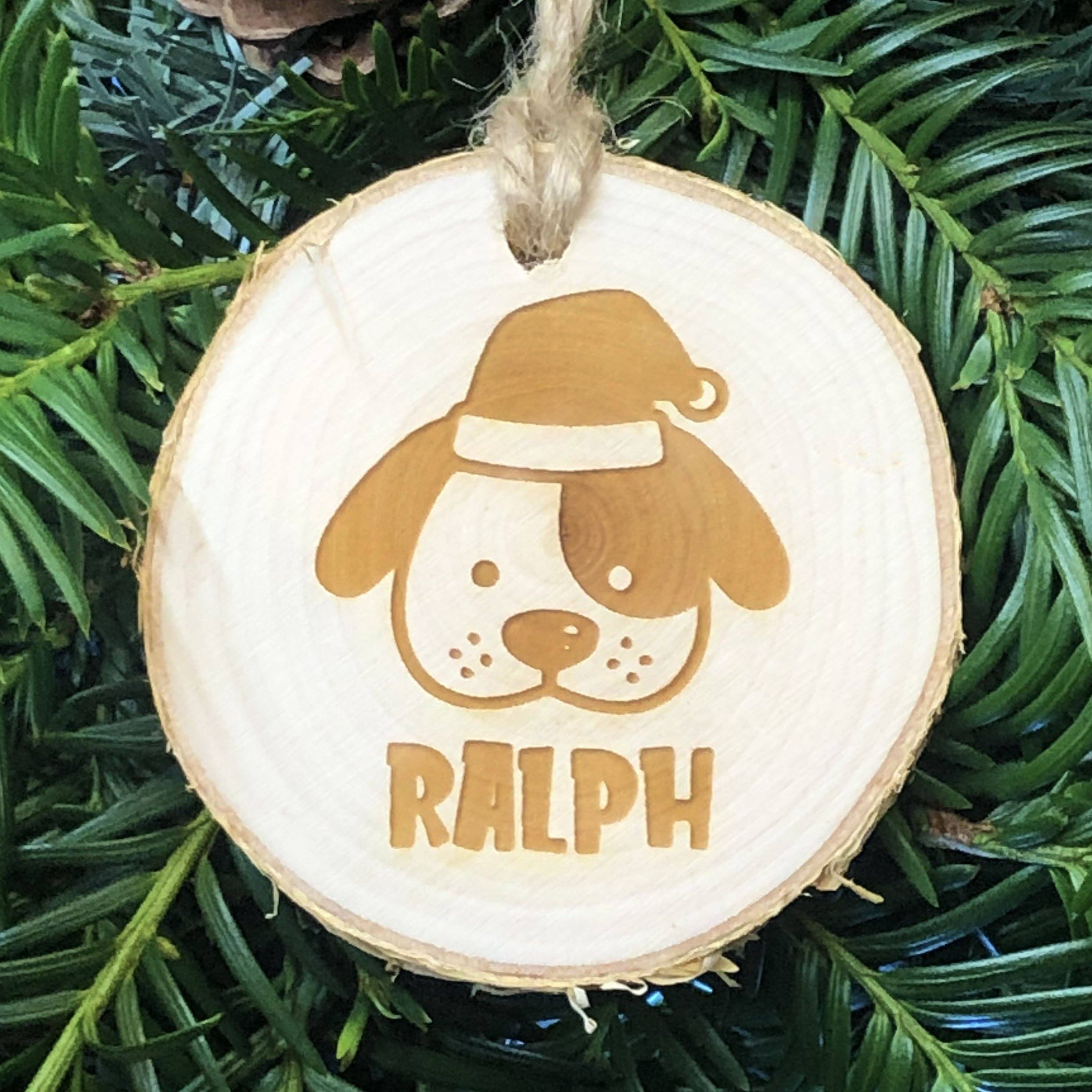 Christmas Decoration - Personalised Rustic Log Slice Christmas Tree Decoration - Dog