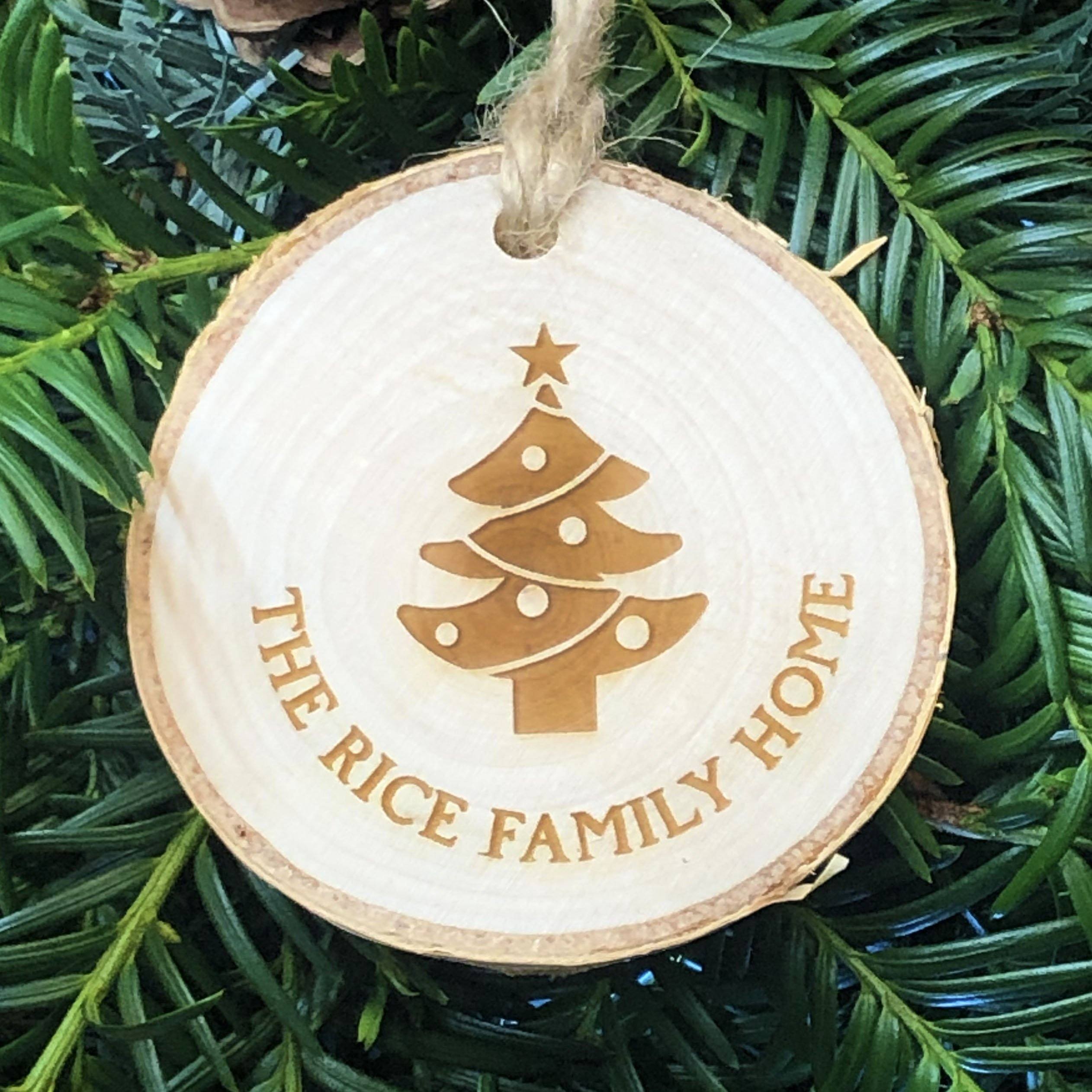 Christmas Decoration - Personalised Rustic Log Slice Christmas Tree Decoration - Xmas Tree