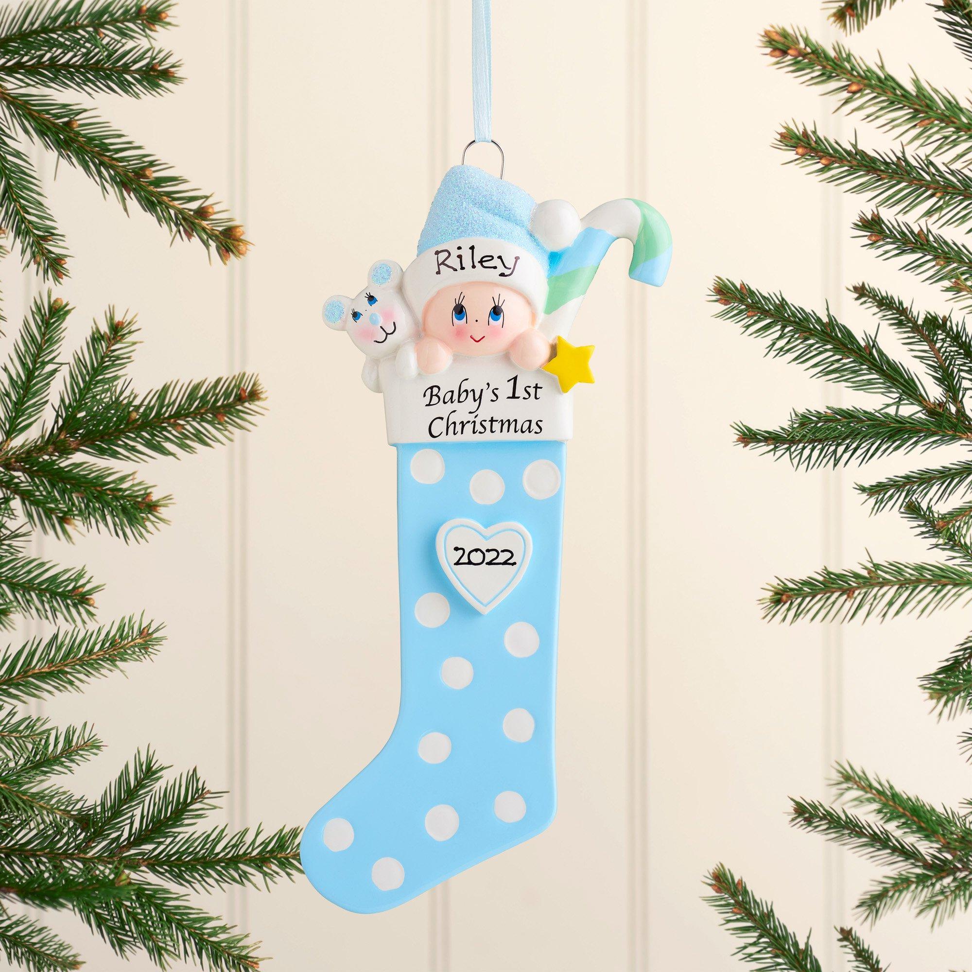 Christmas Ornament - Personalised Baby's 1st Christmas Xmas Tree Decoration Ornament - Baby Long Stockings