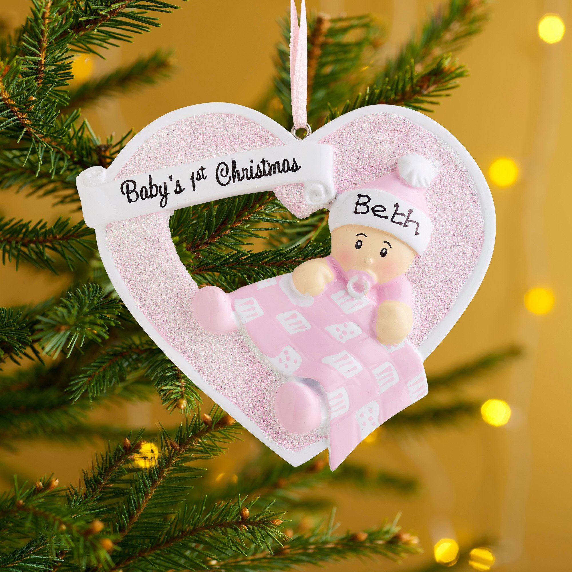 Christmas Ornament - Personalised Baby's 1st Christmas Xmas Tree Decoration Ornament - Boy/Girl In Heart