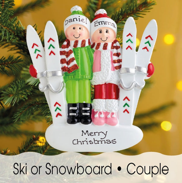 Christmas Ornament - Personalised Family Christmas Tree Decoration Ornament - Snow Ski Couple